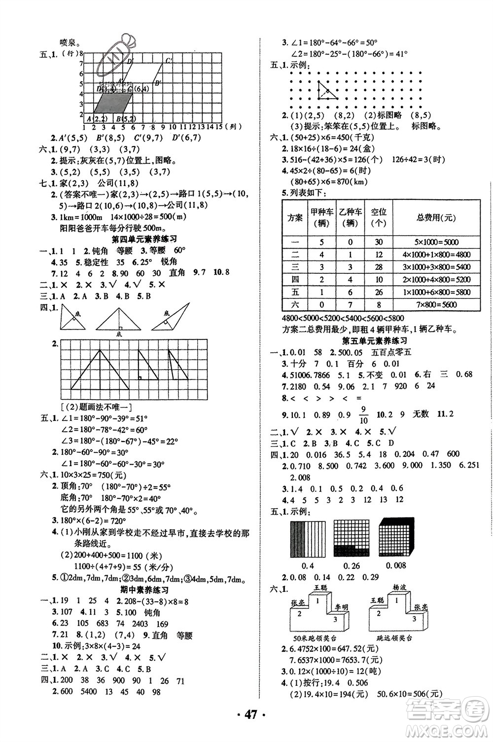 吉林教育出版社2024年春一對(duì)一同步精練測(cè)評(píng)四年級(jí)數(shù)學(xué)下冊(cè)西師版參考答案