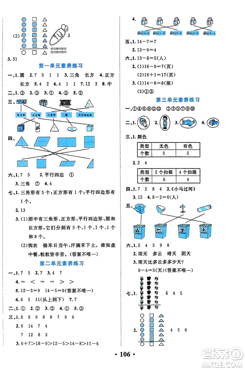 吉林教育出版社2024年春一對(duì)一同步精練測(cè)評(píng)一年級(jí)數(shù)學(xué)下冊(cè)人教版參考答案