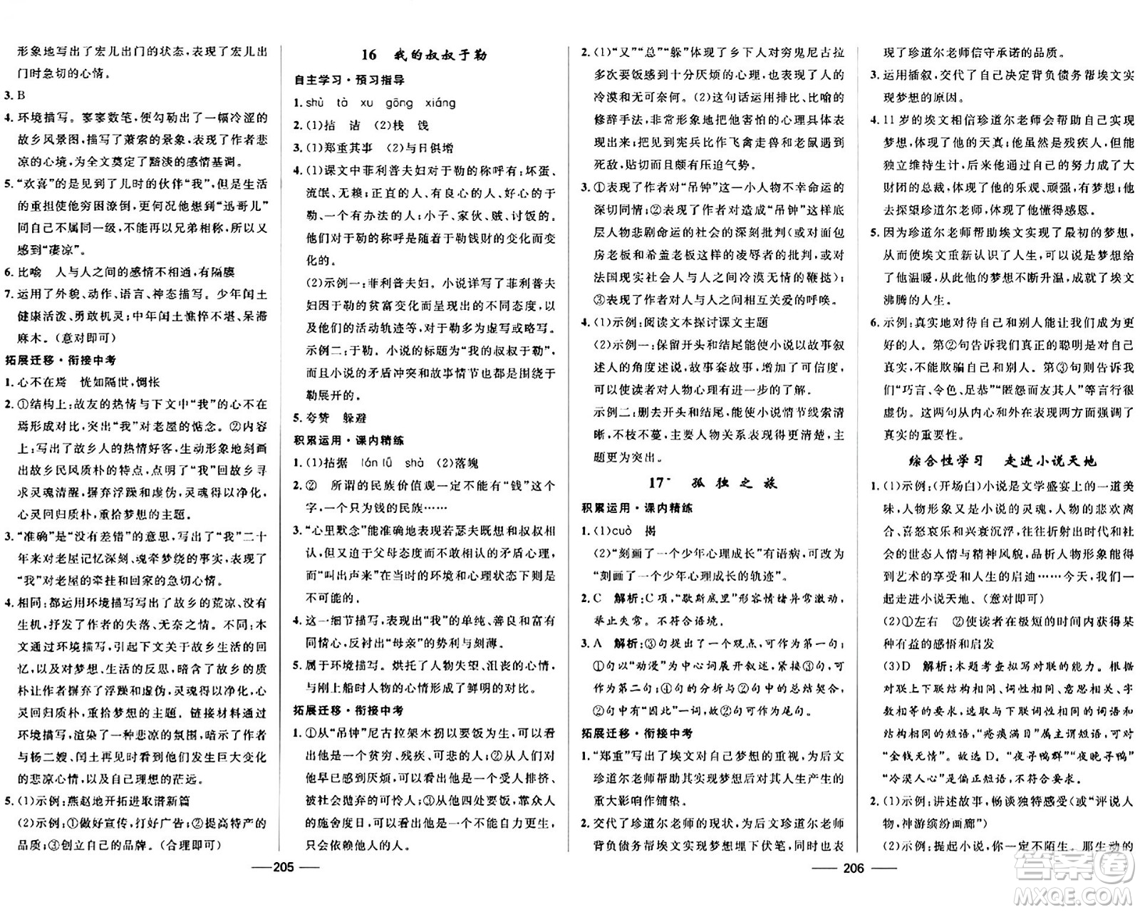 河北少年兒童出版社2024年春奪冠百分百新導(dǎo)學(xué)課時練九年級語文全一冊人教版答案