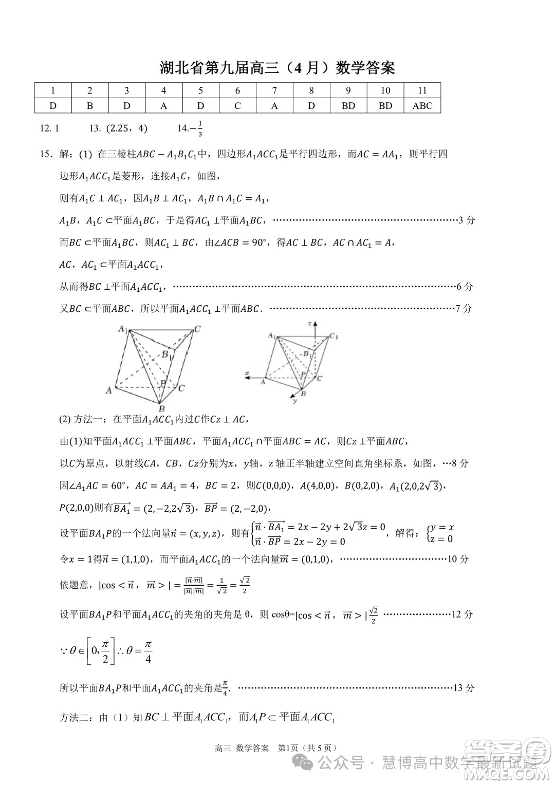 2024第九屆湖北高三四月調(diào)研考試數(shù)學(xué)試卷答案