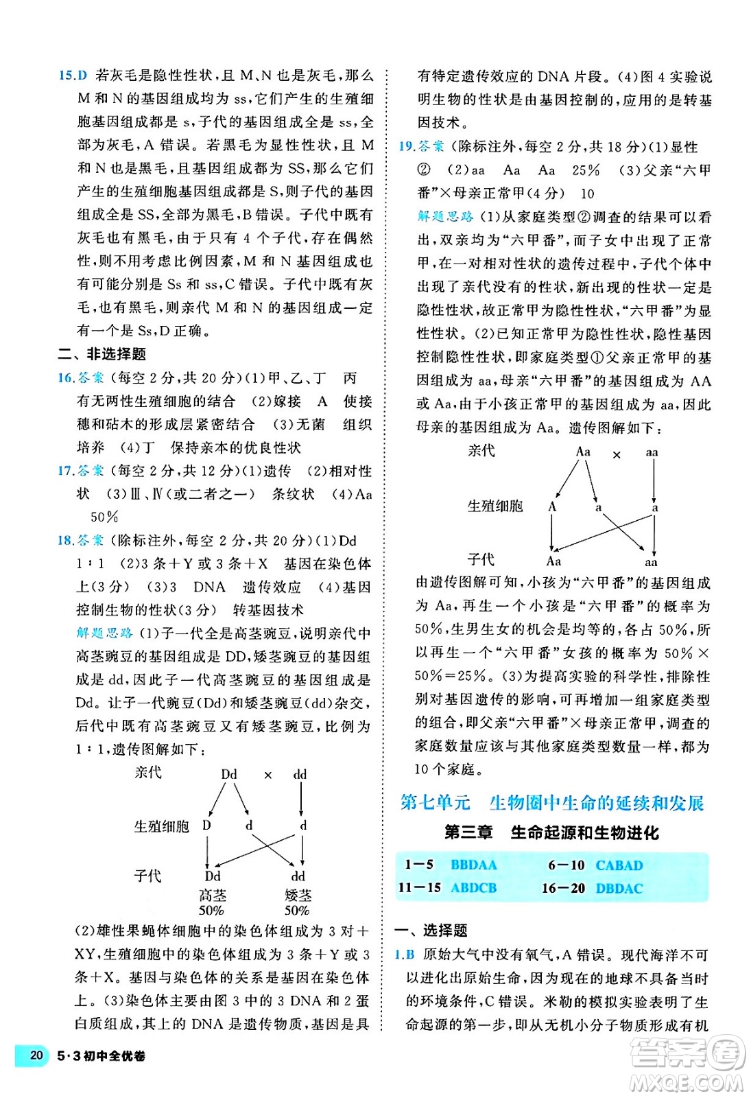 西安出版社2024年春53初中全優(yōu)卷八年級(jí)生物下冊(cè)人教版答案