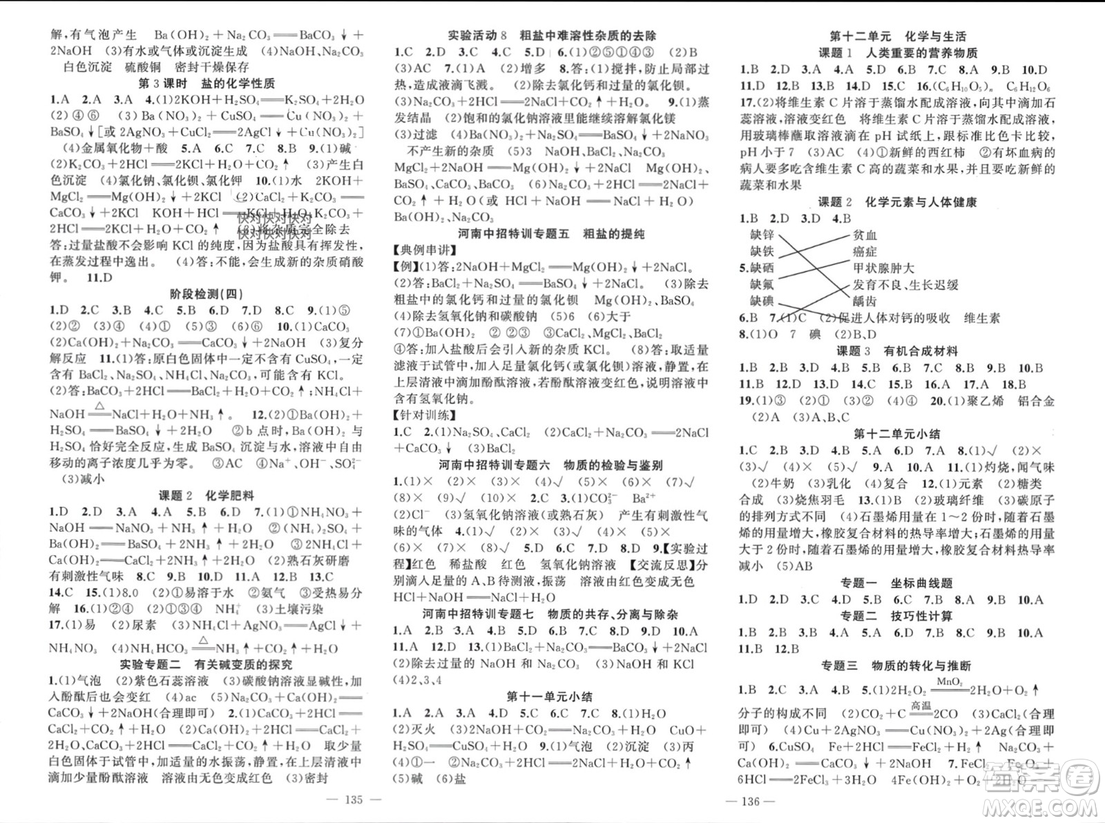 新疆青少年出版社2024年春原創(chuàng)新課堂九年級化學下冊人教版河南專版參考答案