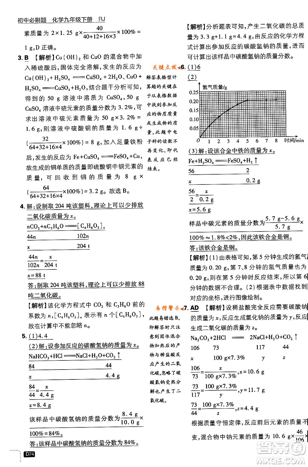 開明出版社2024年春初中必刷題九年級(jí)化學(xué)下冊(cè)人教版答案