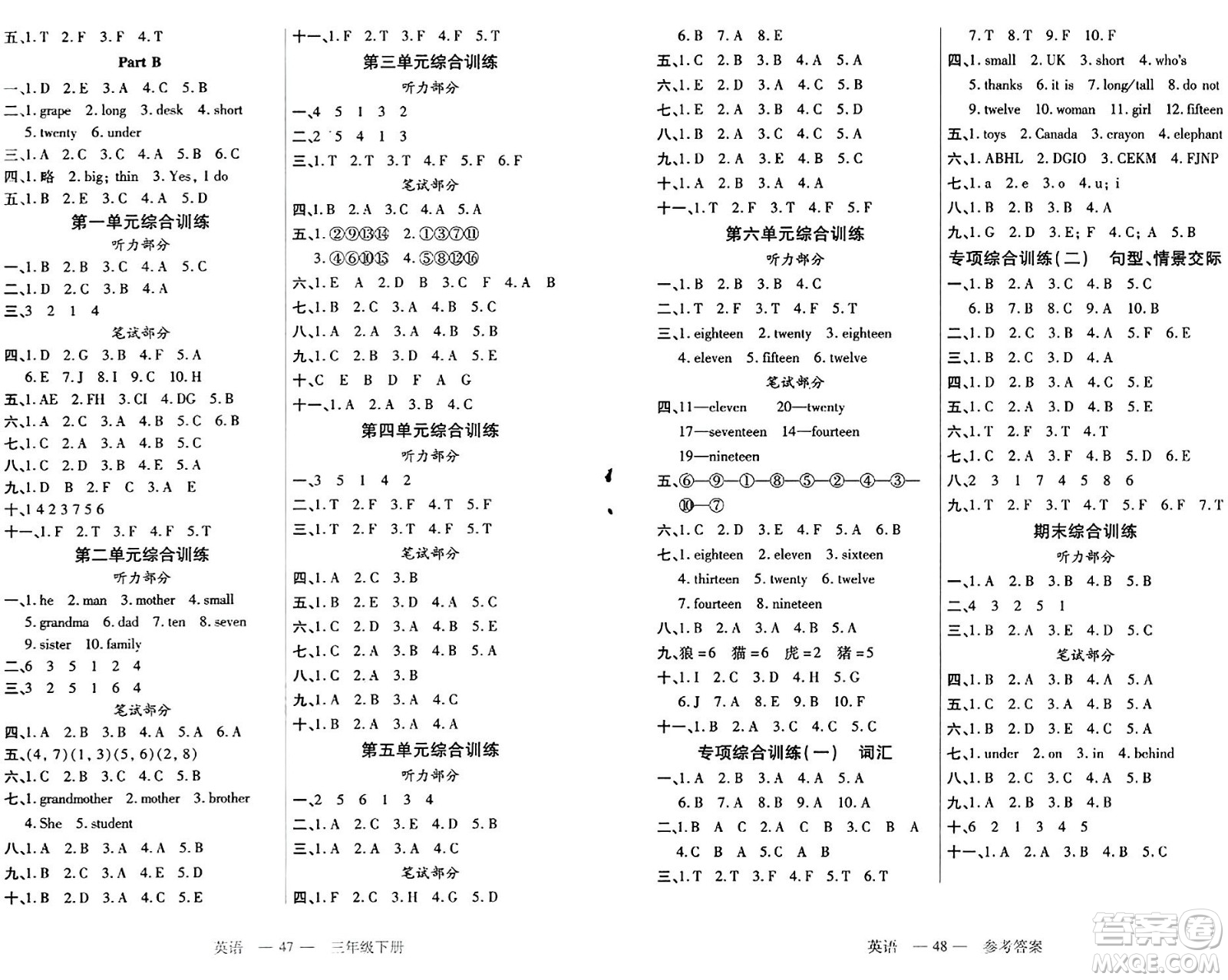 二十一世紀(jì)出版社集團(tuán)2024年春新課程新練習(xí)三年級英語下冊人教PEP版答案