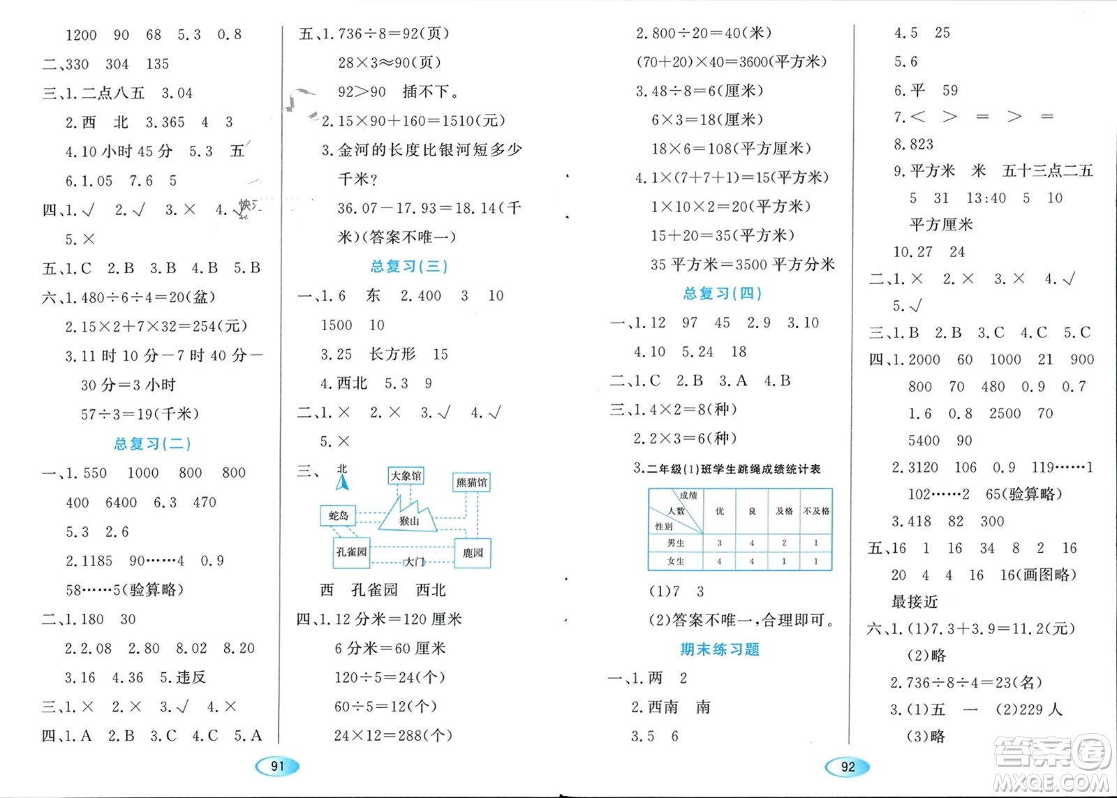 黑龍江教育出版社2024年春資源與評(píng)價(jià)三年級(jí)數(shù)學(xué)下冊(cè)人教版黑龍江專版參考答案