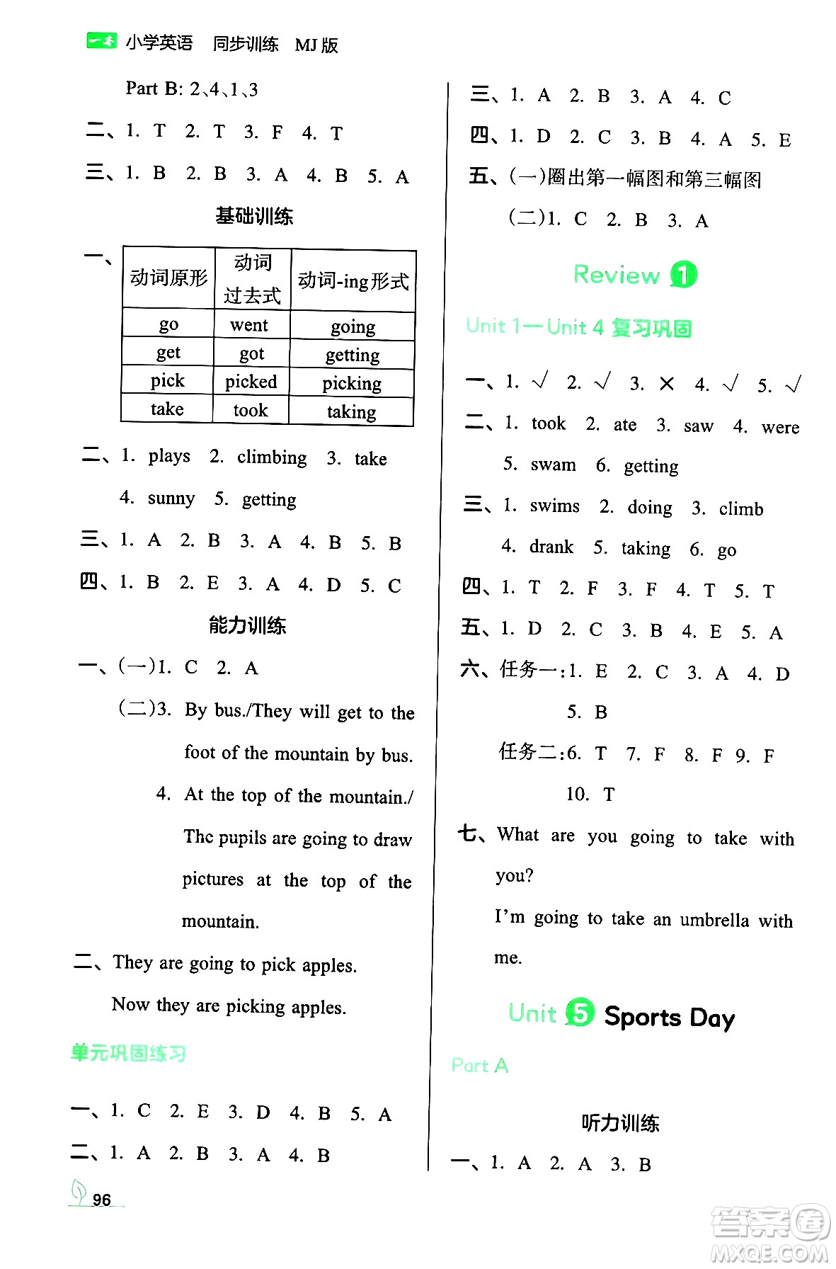 湖南教育出版社2024年春一本同步訓(xùn)練五年級(jí)英語(yǔ)下冊(cè)閩教版福建專版答案