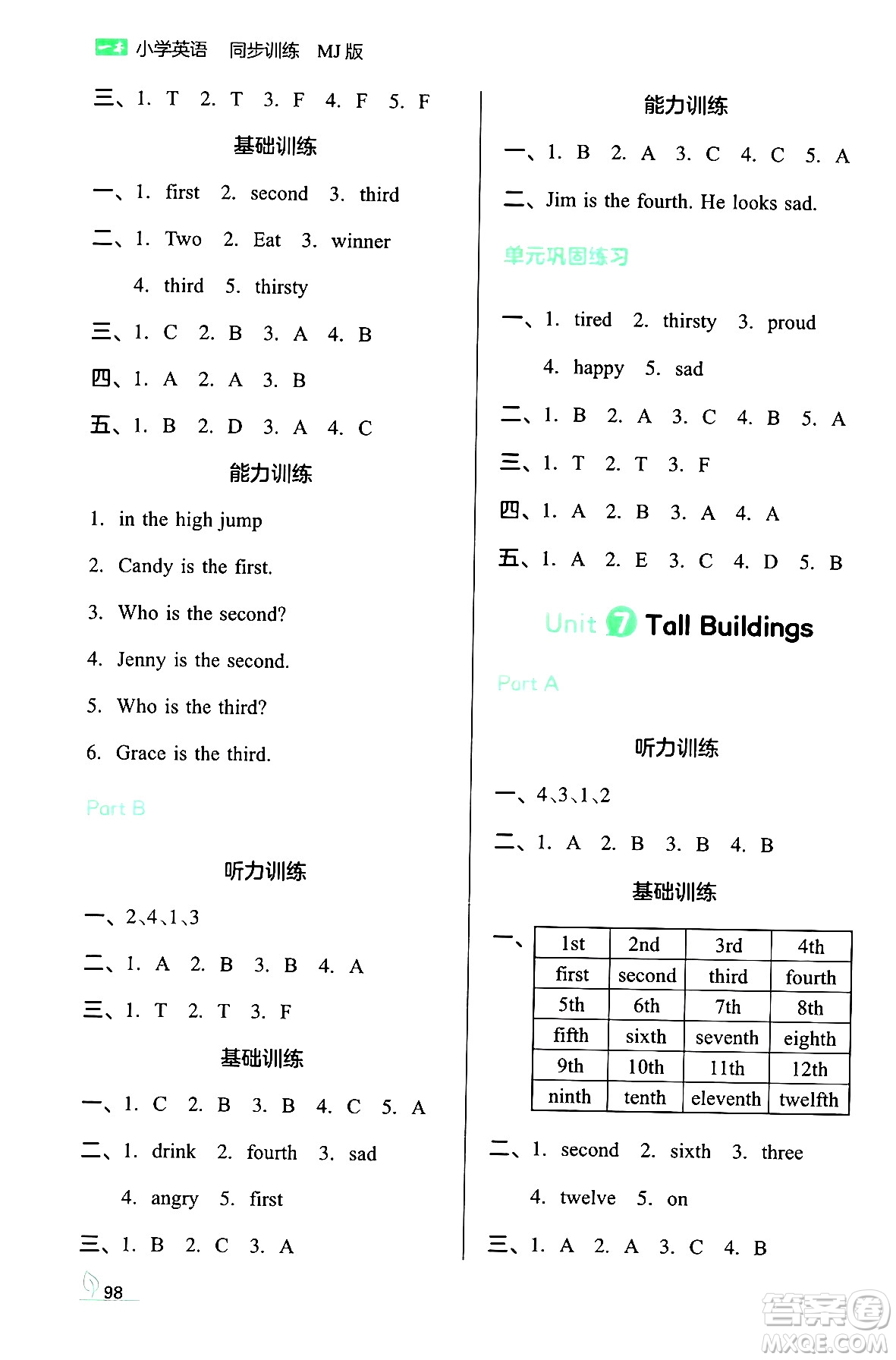 湖南教育出版社2024年春一本同步訓(xùn)練五年級(jí)英語(yǔ)下冊(cè)閩教版福建專版答案