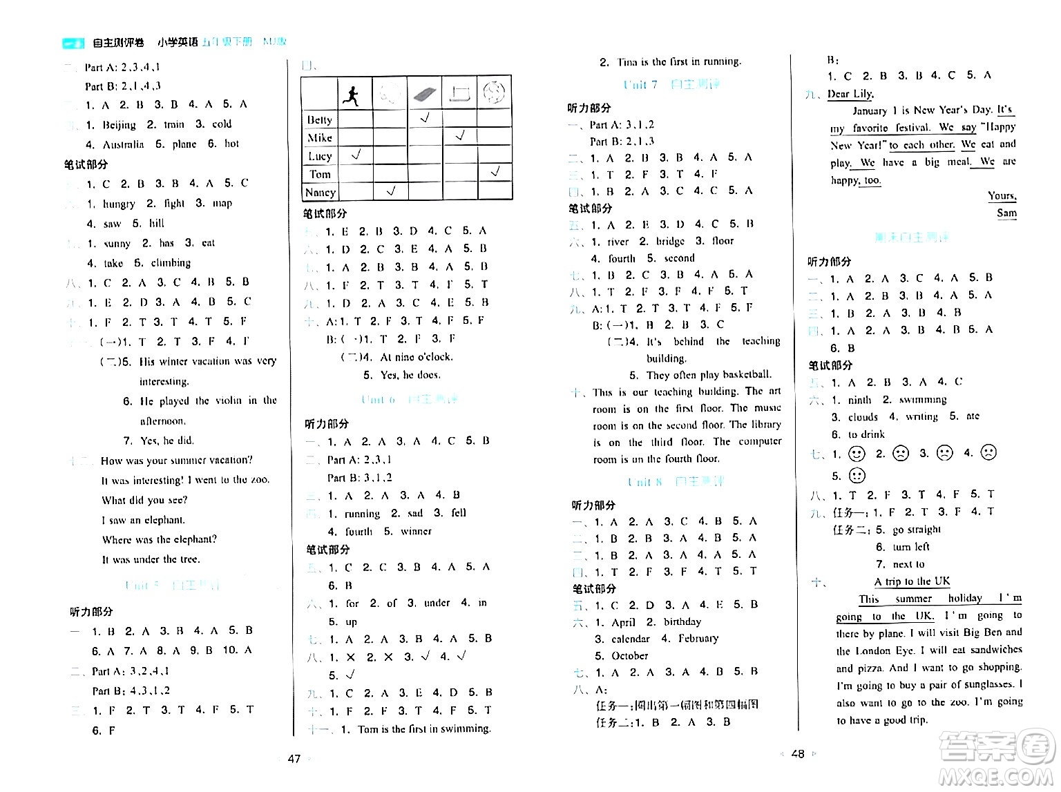 湖南教育出版社2024年春一本同步訓(xùn)練五年級(jí)英語(yǔ)下冊(cè)閩教版福建專版答案