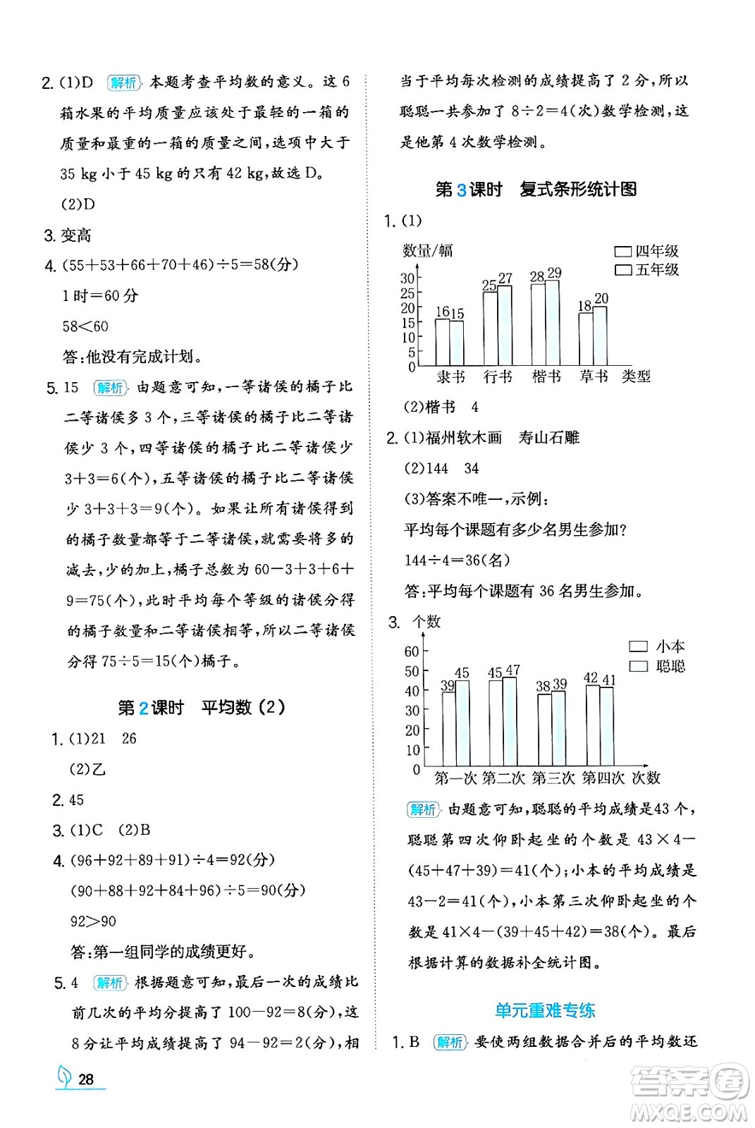 湖南教育出版社2024年春一本同步訓(xùn)練四年級(jí)數(shù)學(xué)下冊(cè)人教版福建專(zhuān)版答案