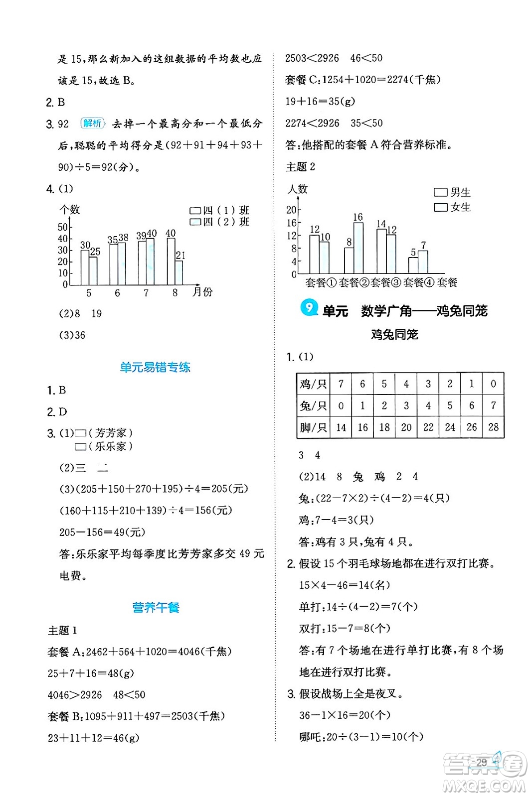 湖南教育出版社2024年春一本同步訓(xùn)練四年級(jí)數(shù)學(xué)下冊(cè)人教版福建專(zhuān)版答案