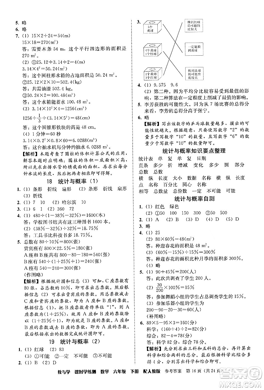 安徽人民出版社2024年春教與學(xué)課時(shí)學(xué)練測(cè)六年級(jí)數(shù)學(xué)下冊(cè)人教版答案