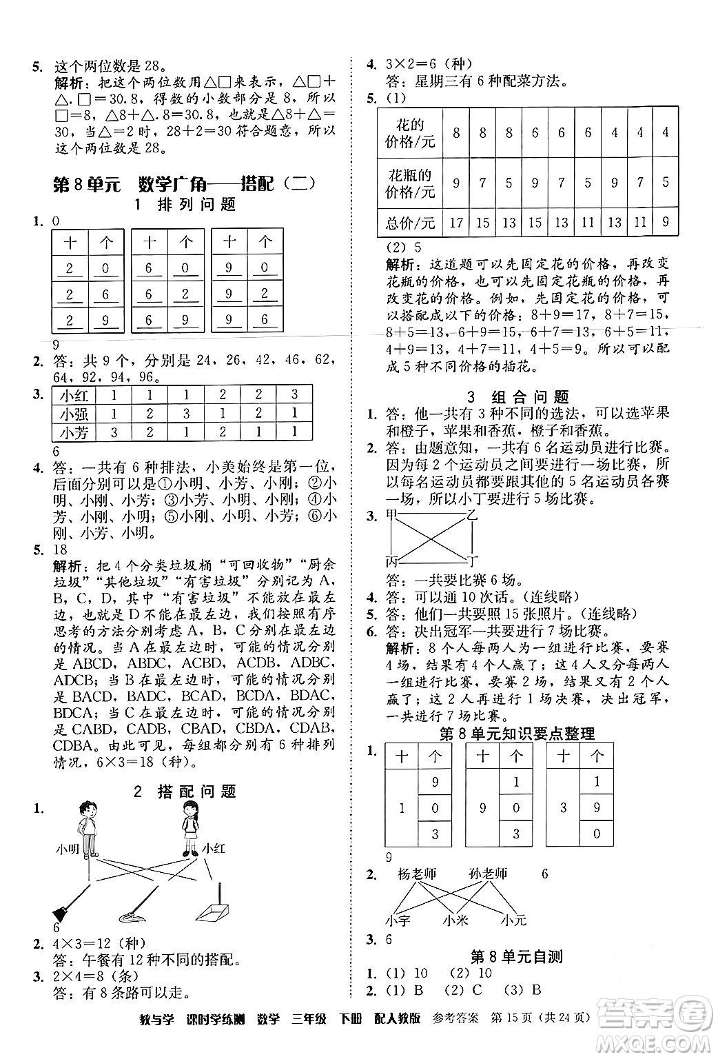 安徽人民出版社2024年春教與學(xué)課時(shí)學(xué)練測(cè)三年級(jí)數(shù)學(xué)下冊(cè)人教版答案