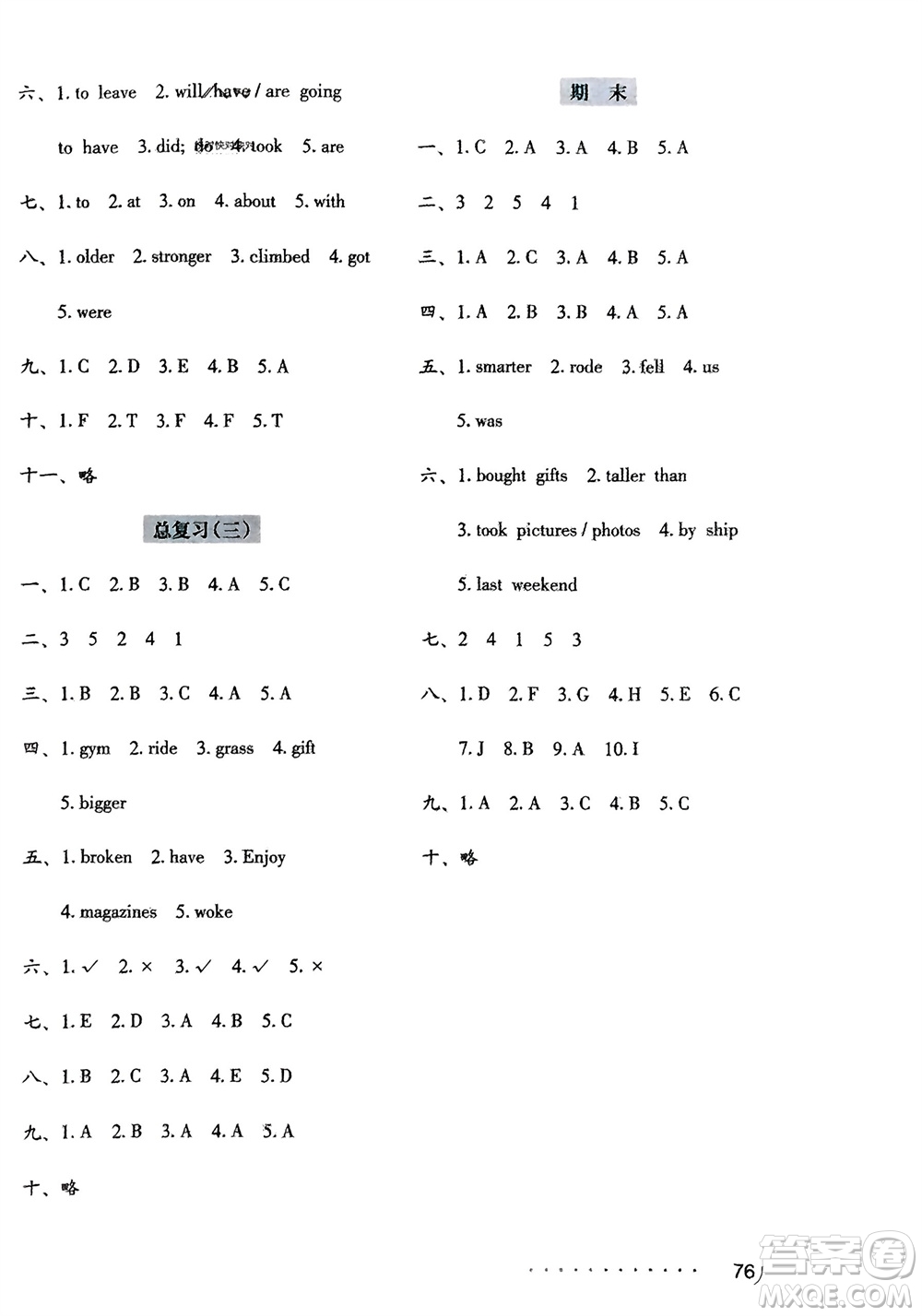 海燕出版社2024年春英語(yǔ)學(xué)習(xí)與鞏固測(cè)試卷六年級(jí)下冊(cè)三起點(diǎn)人教版參考答案