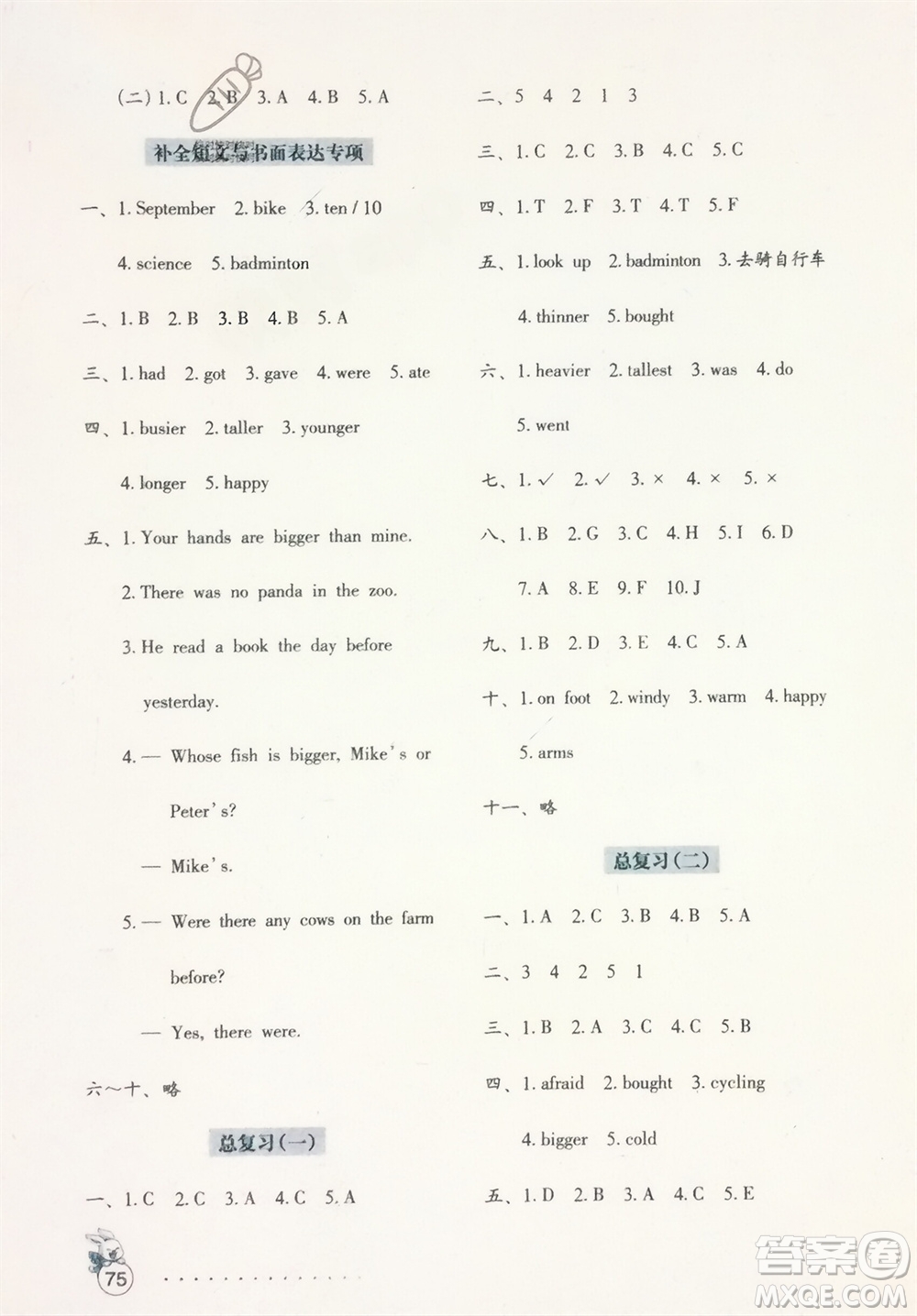 海燕出版社2024年春英語(yǔ)學(xué)習(xí)與鞏固測(cè)試卷六年級(jí)下冊(cè)三起點(diǎn)人教版參考答案