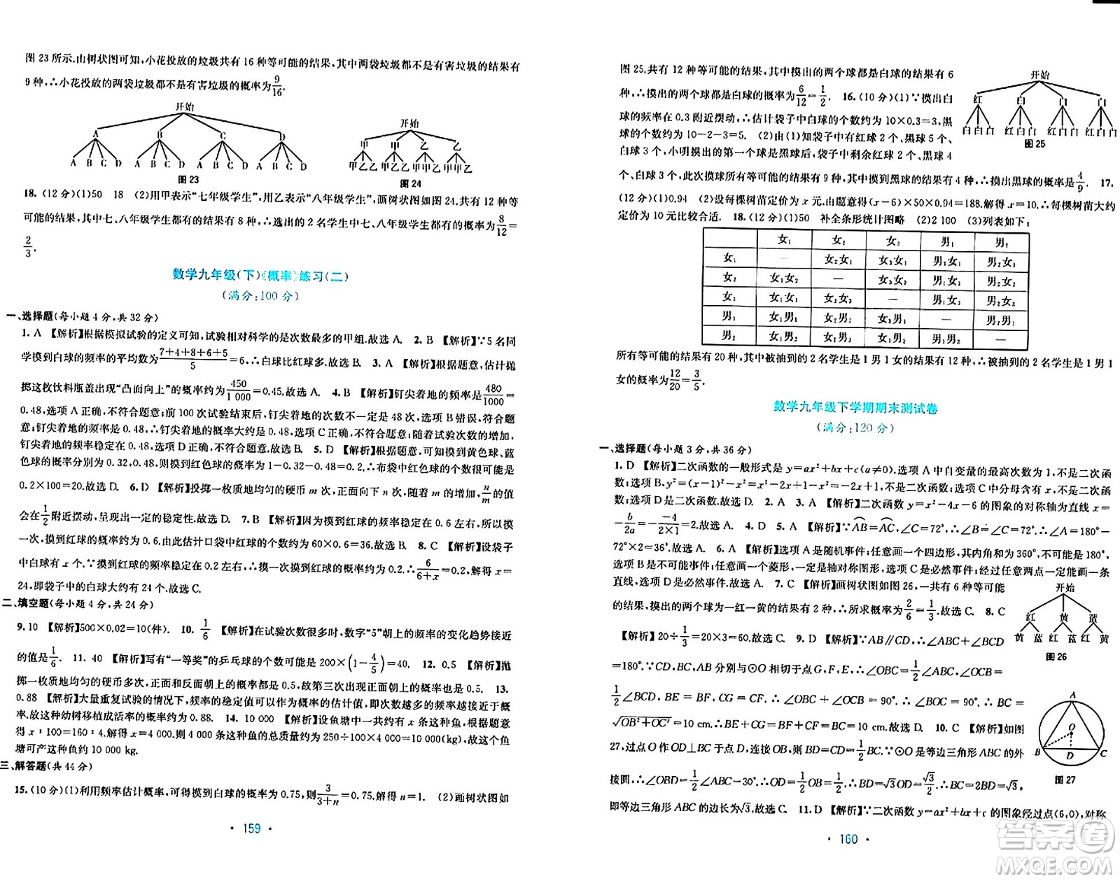 接力出版社2024年春全程檢測(cè)單元測(cè)試卷九年級(jí)數(shù)學(xué)下冊(cè)北師大版答案