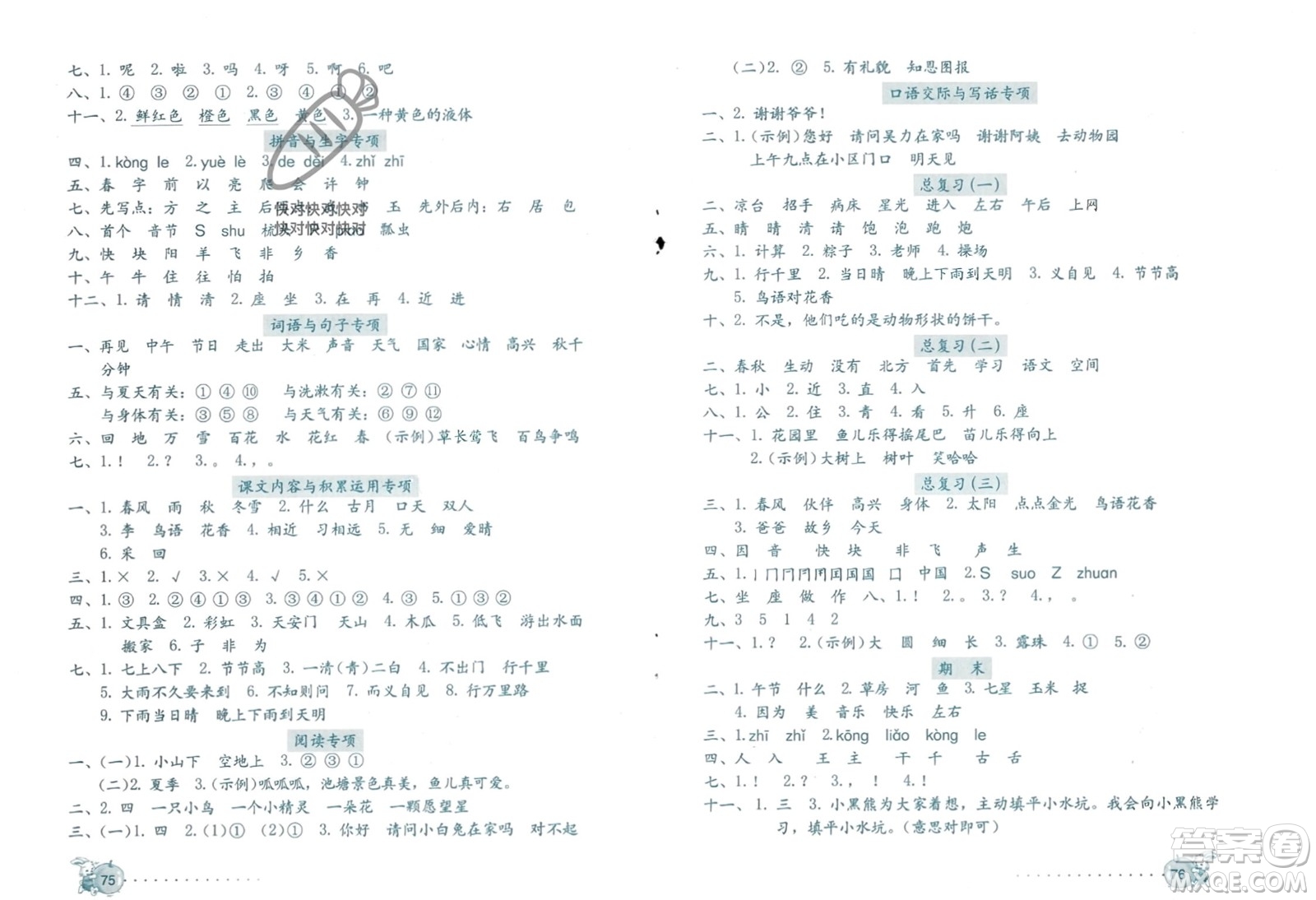 海燕出版社2024年春學(xué)習(xí)與鞏固語文新起點(diǎn)一年級(jí)下冊(cè)人教版參考答案