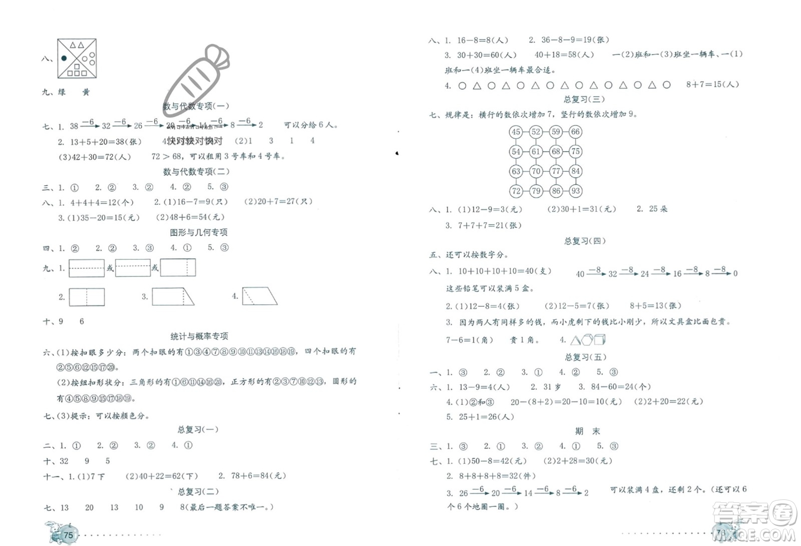 海燕出版社2024年春學(xué)習(xí)與鞏固數(shù)學(xué)新起點一年級下冊人教版參考答案