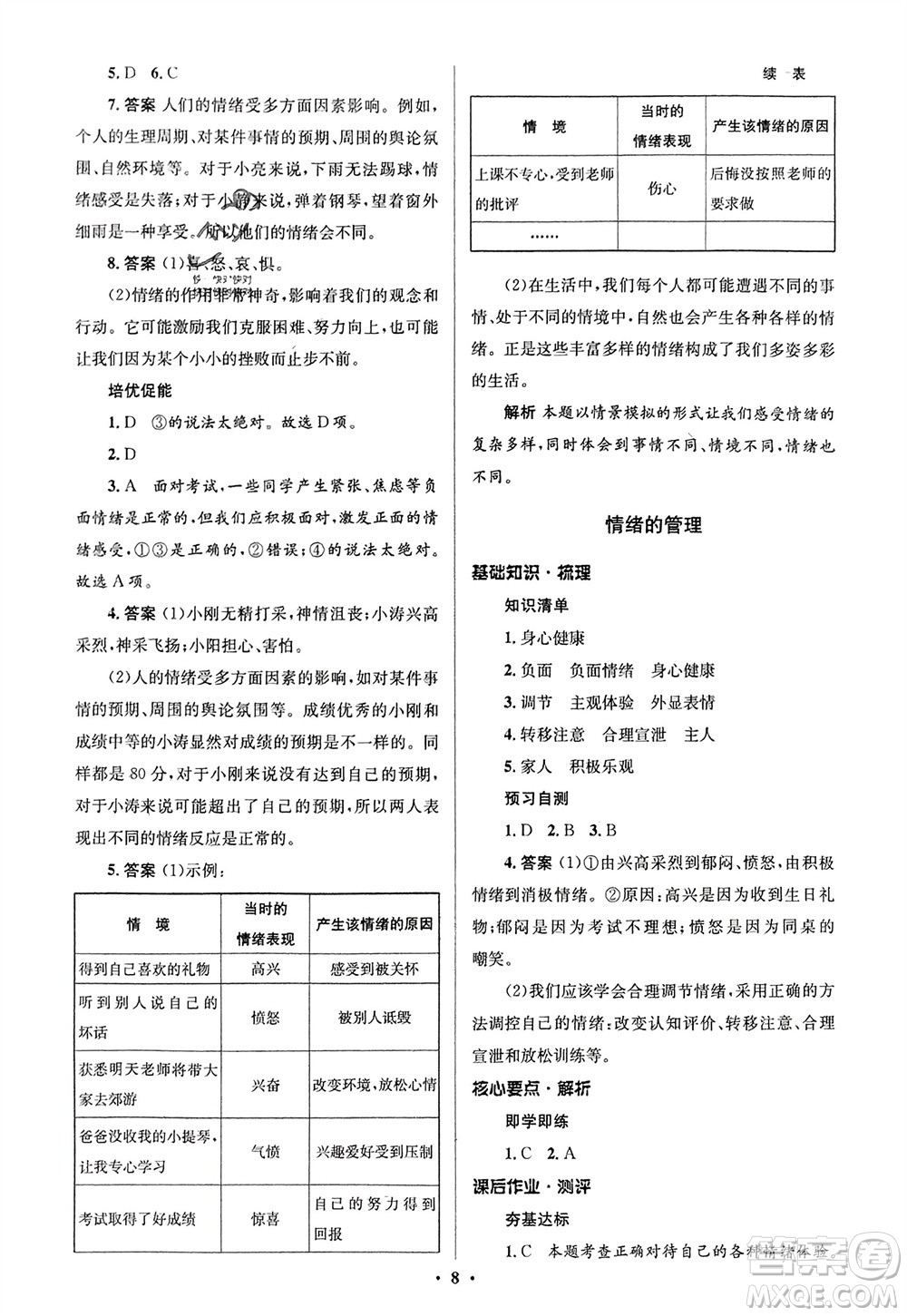 人民教育出版社2024年春人教金學(xué)典同步解析與測評學(xué)考練七年級道德與法治下冊人教版江蘇專版參考答案