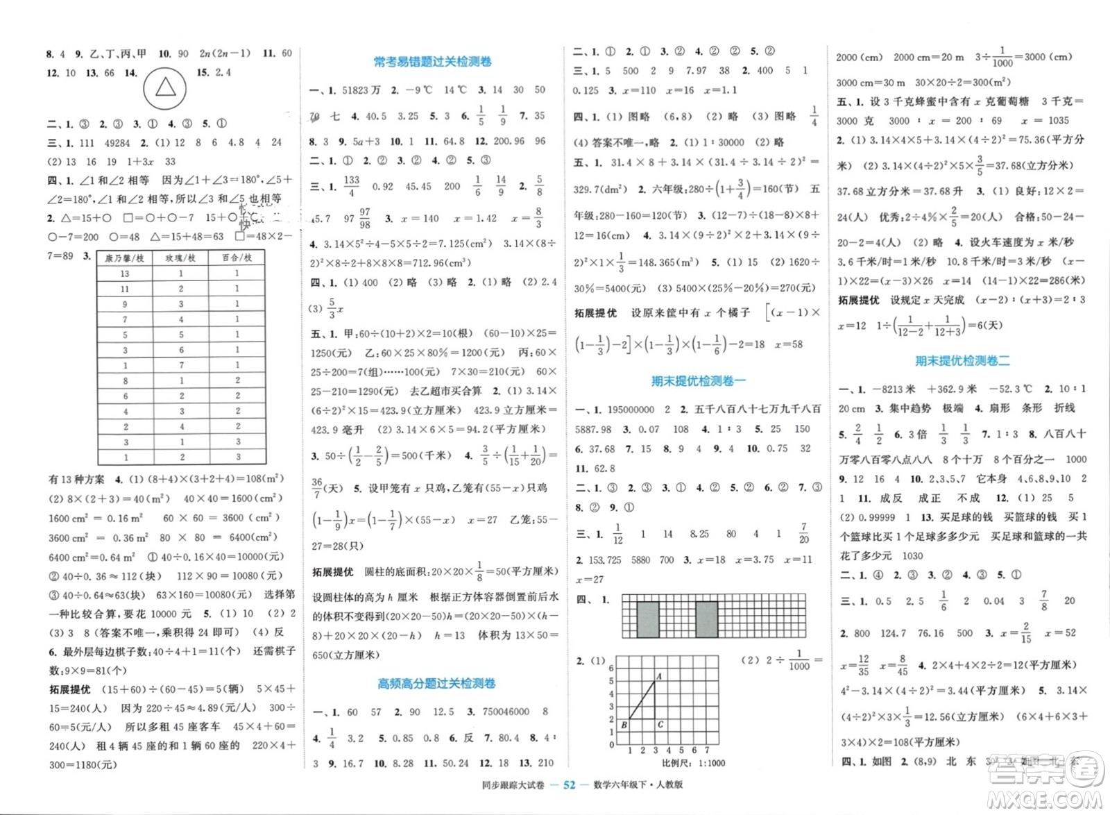 北方婦女兒童出版社2024年春金色課堂同步跟蹤大試卷六年級(jí)數(shù)學(xué)下冊(cè)人教版參考答案