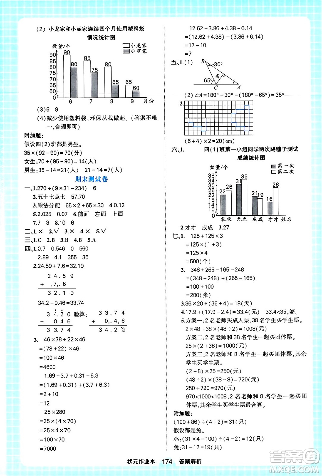 西安出版社2024年春狀元成才路狀元作業(yè)本四年級(jí)數(shù)學(xué)下冊(cè)人教版答案