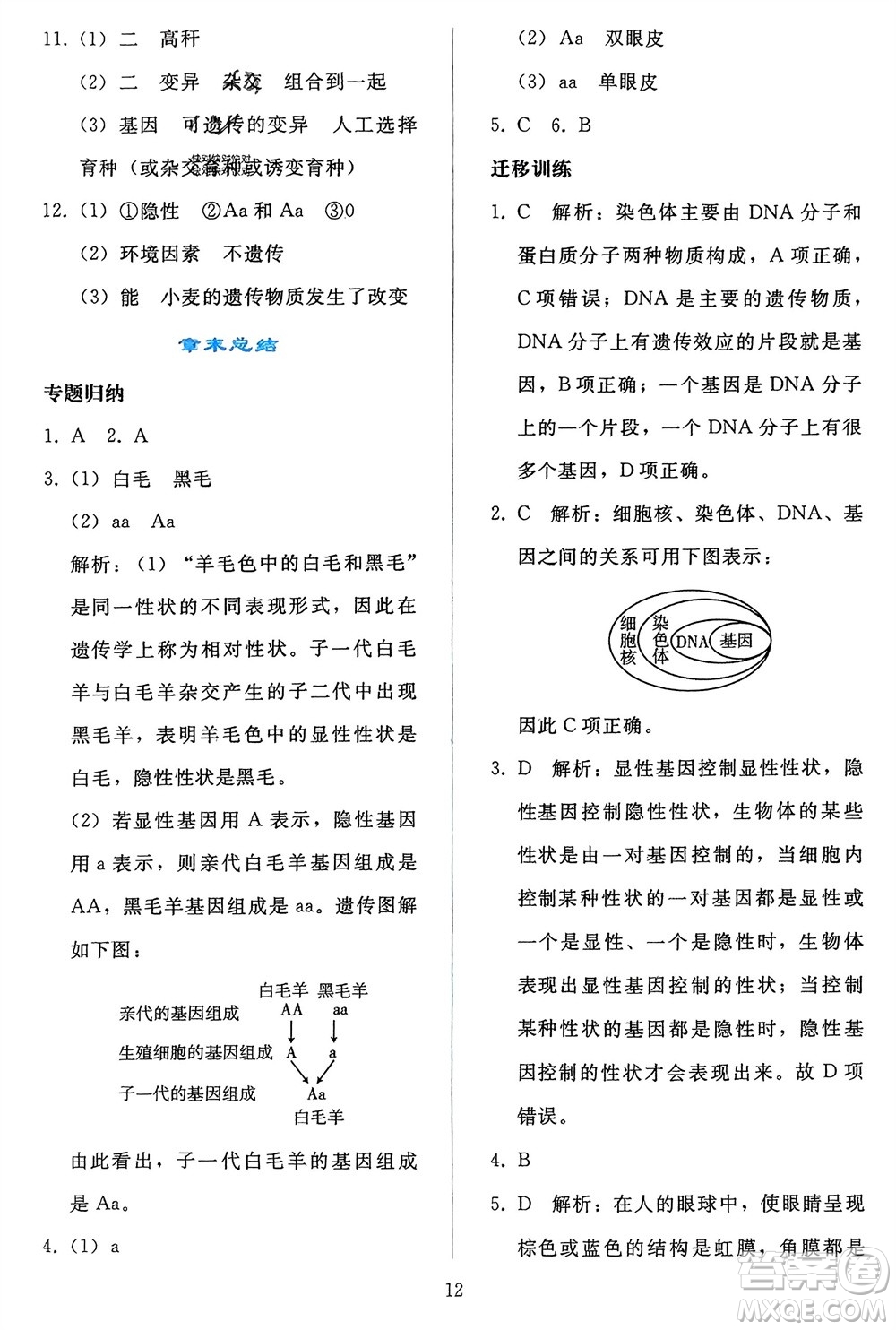 人民教育出版社2024年春同步輕松練習八年級生物下冊人教版參考答案