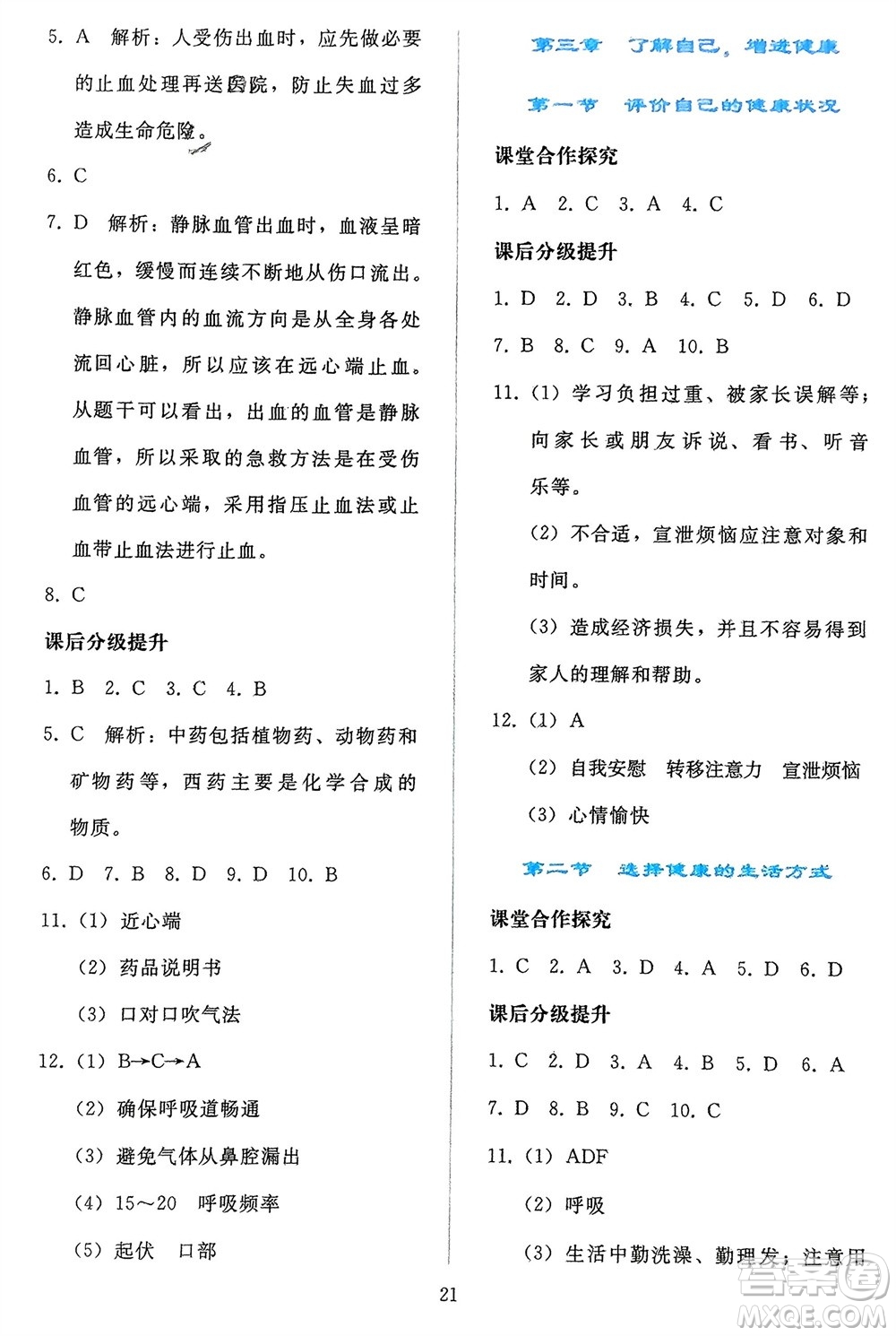 人民教育出版社2024年春同步輕松練習八年級生物下冊人教版參考答案