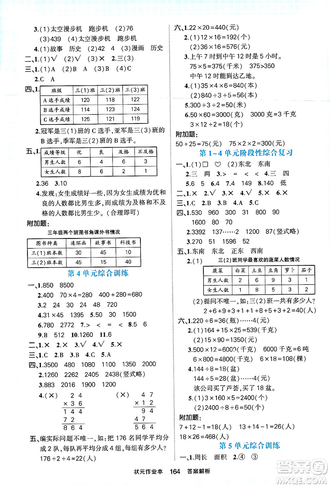 西安出版社2024年春狀元成才路狀元作業(yè)本三年級(jí)數(shù)學(xué)下冊(cè)人教版答案