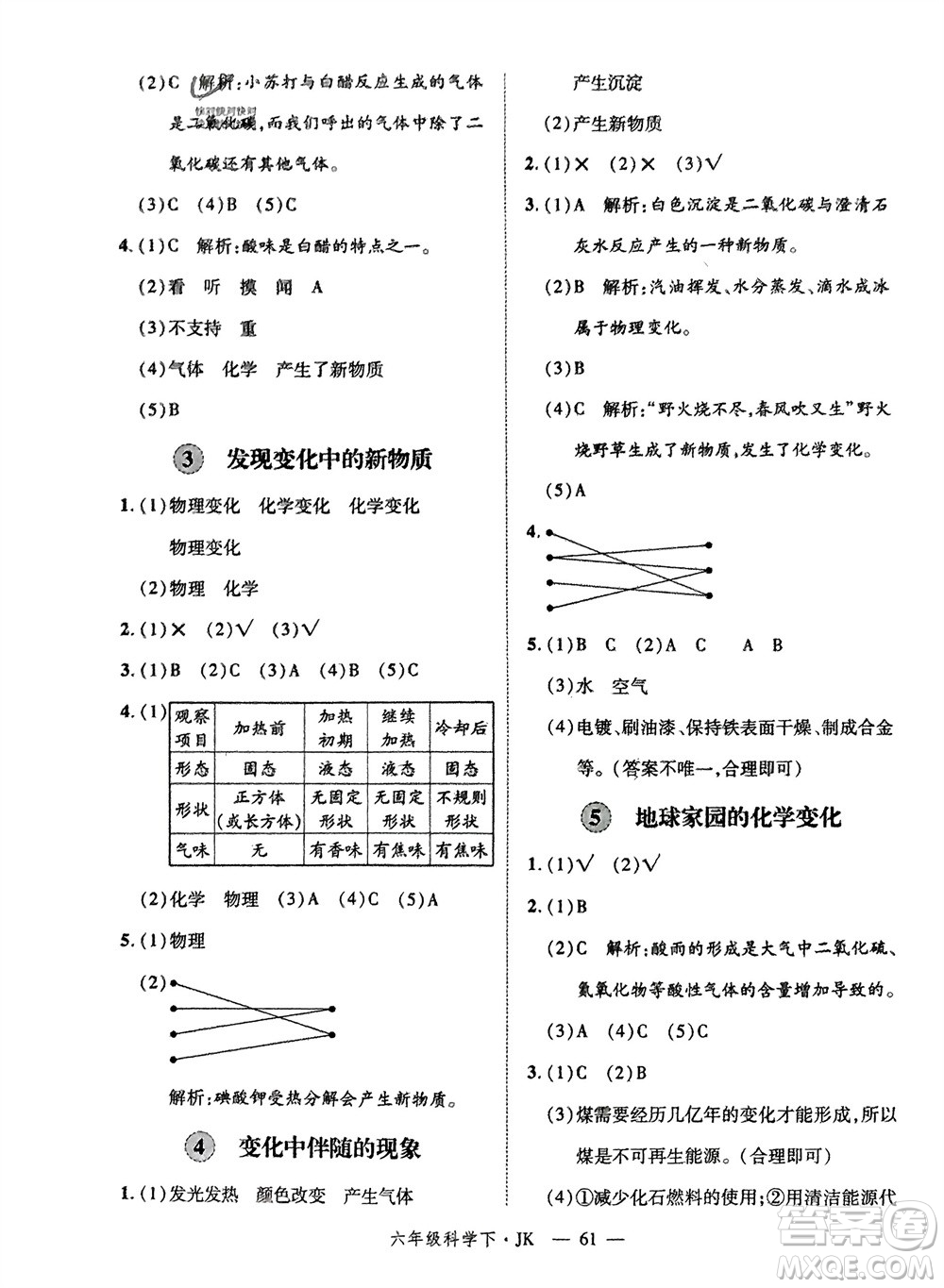 延邊大學(xué)出版社2024年春新領(lǐng)程六年級(jí)科學(xué)下冊(cè)教科版參考答案