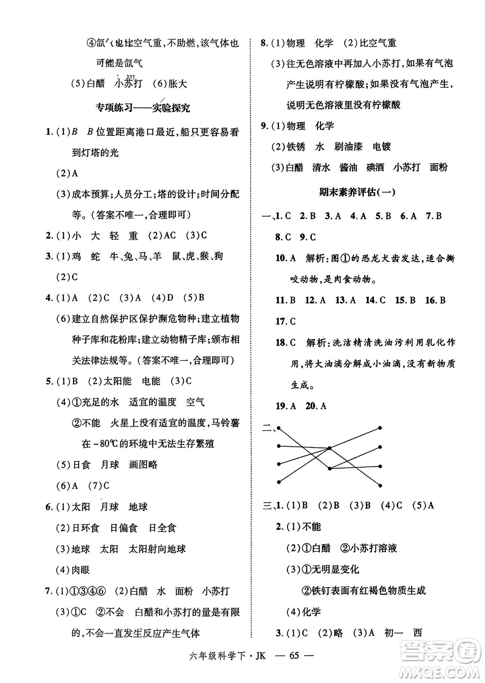 延邊大學(xué)出版社2024年春新領(lǐng)程六年級(jí)科學(xué)下冊(cè)教科版參考答案