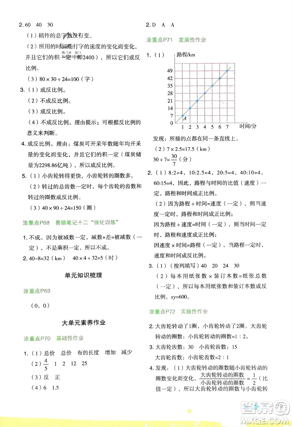 寧夏人民教育出版社2024年春新領(lǐng)程涂重點(diǎn)六年級(jí)數(shù)學(xué)下冊(cè)北師大版參考答案