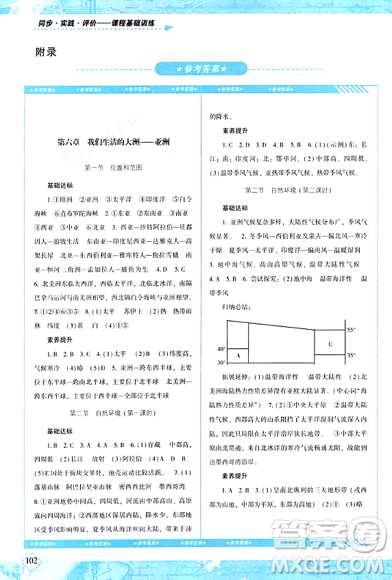 湖南少年兒童出版社2024年春同步實踐評價課程基礎(chǔ)訓(xùn)練七年級地理下冊人教版答案