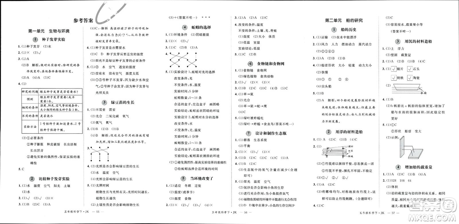 延邊大學(xué)出版社2024年春新領(lǐng)程五年級(jí)科學(xué)下冊(cè)教科版參考答案