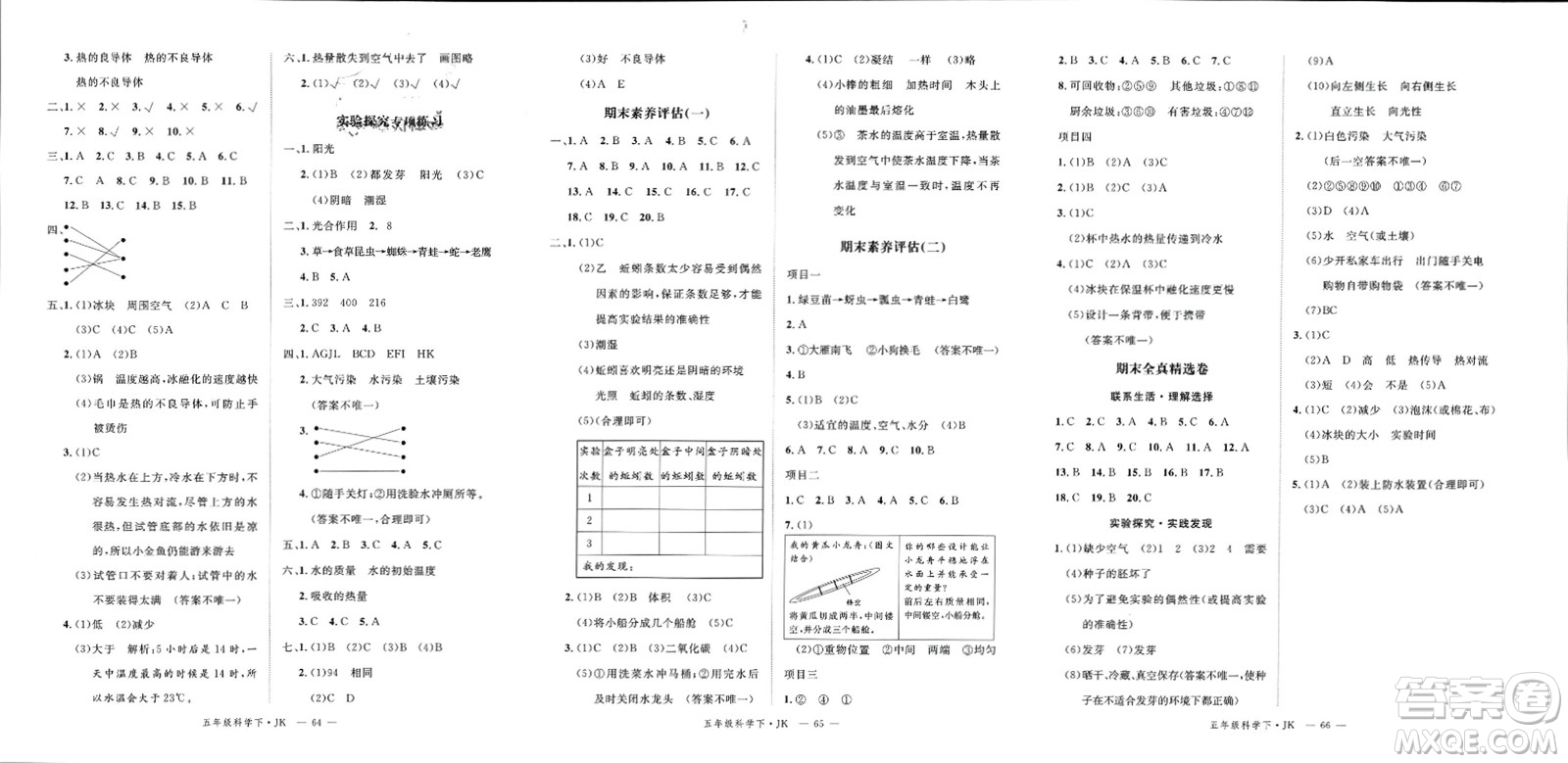 延邊大學(xué)出版社2024年春新領(lǐng)程五年級(jí)科學(xué)下冊(cè)教科版參考答案