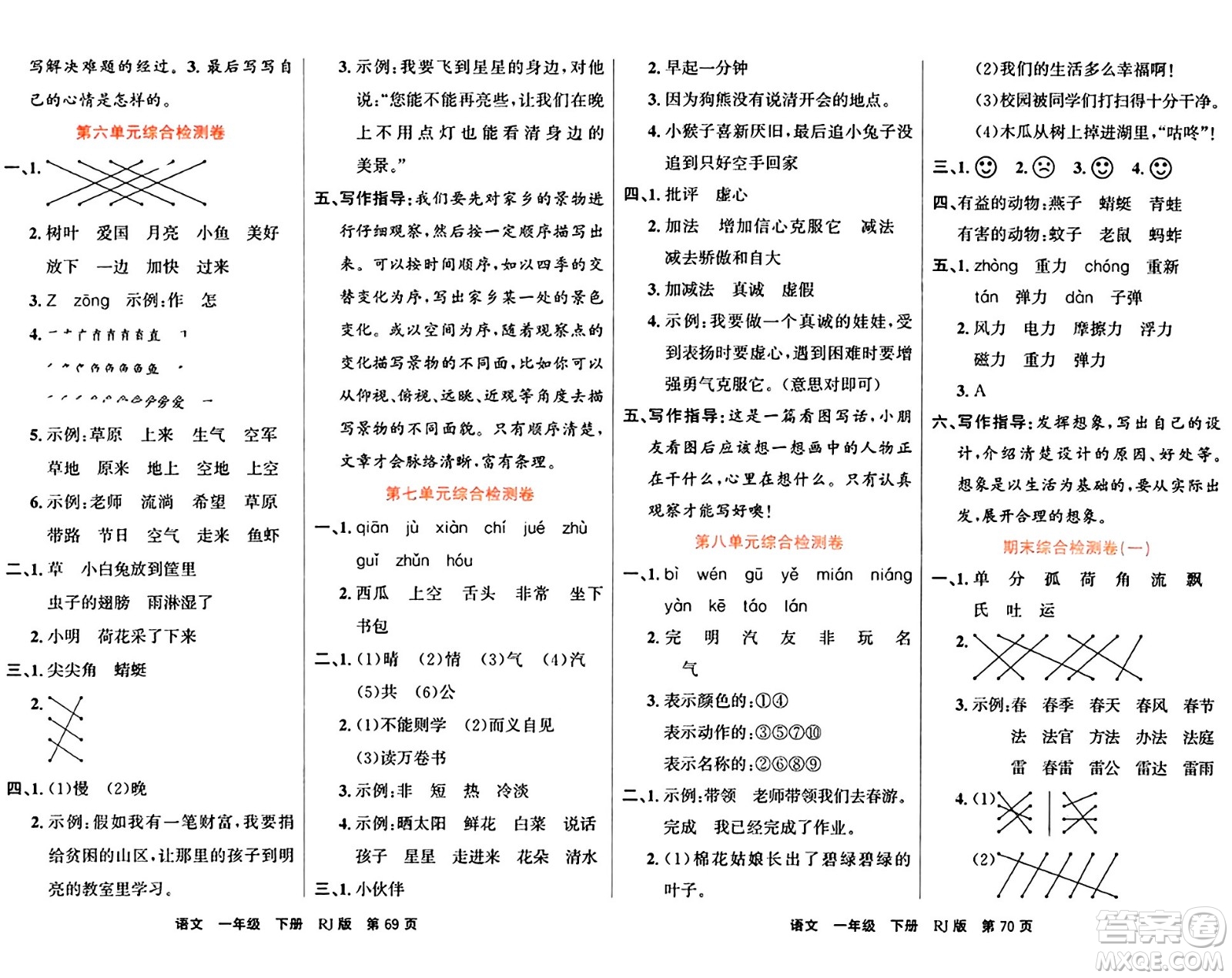 吉林教育出版社2024年春名校闖關100分單元測試卷一年級語文下冊人教版答案