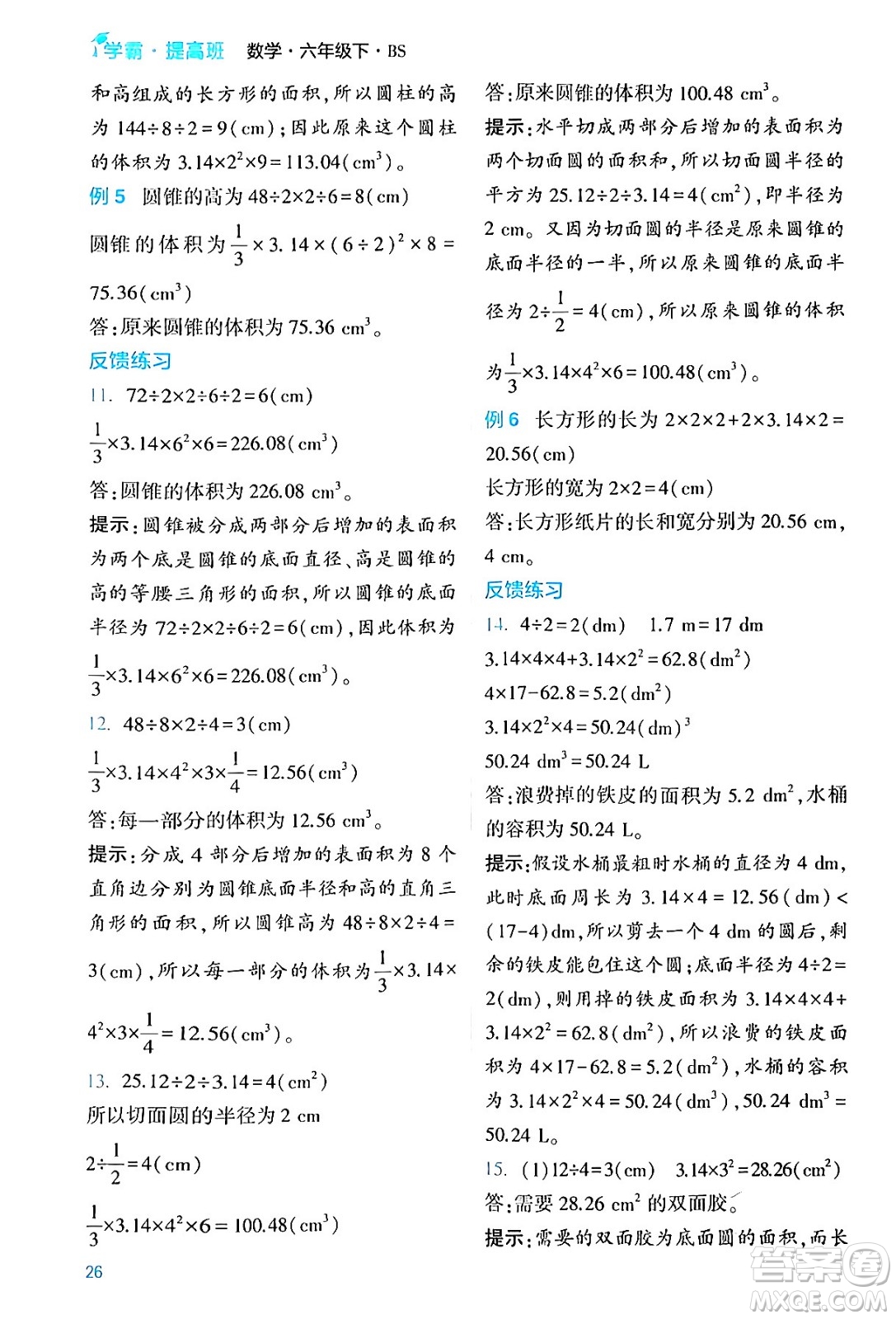 河海大學(xué)出版社2024年春經(jīng)綸學(xué)霸4星學(xué)霸提高班六年級(jí)數(shù)學(xué)下冊(cè)北師大版答案