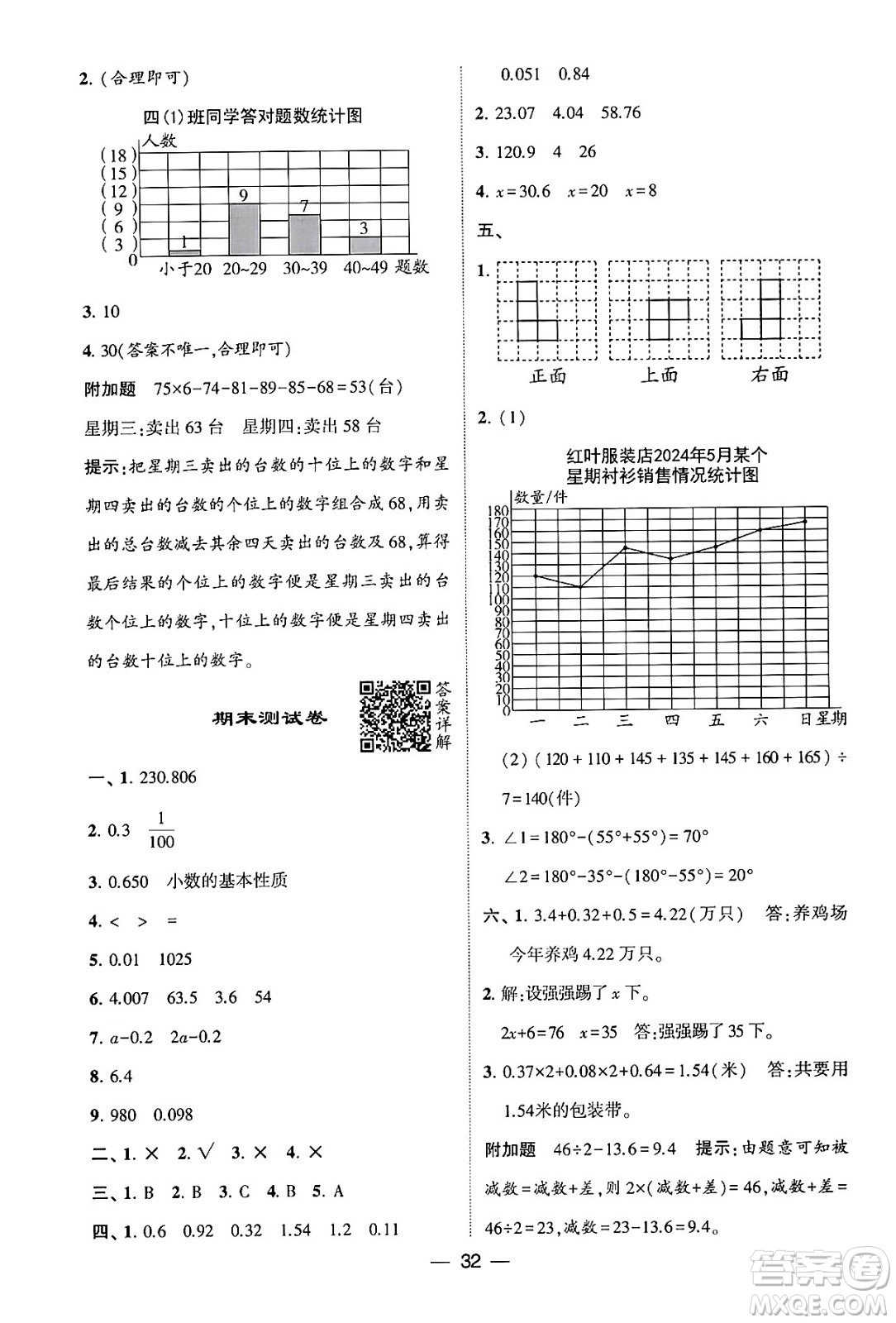 河海大學(xué)出版社2024年春經(jīng)綸學(xué)霸4星學(xué)霸提高班四年級(jí)數(shù)學(xué)下冊(cè)北師大版答案