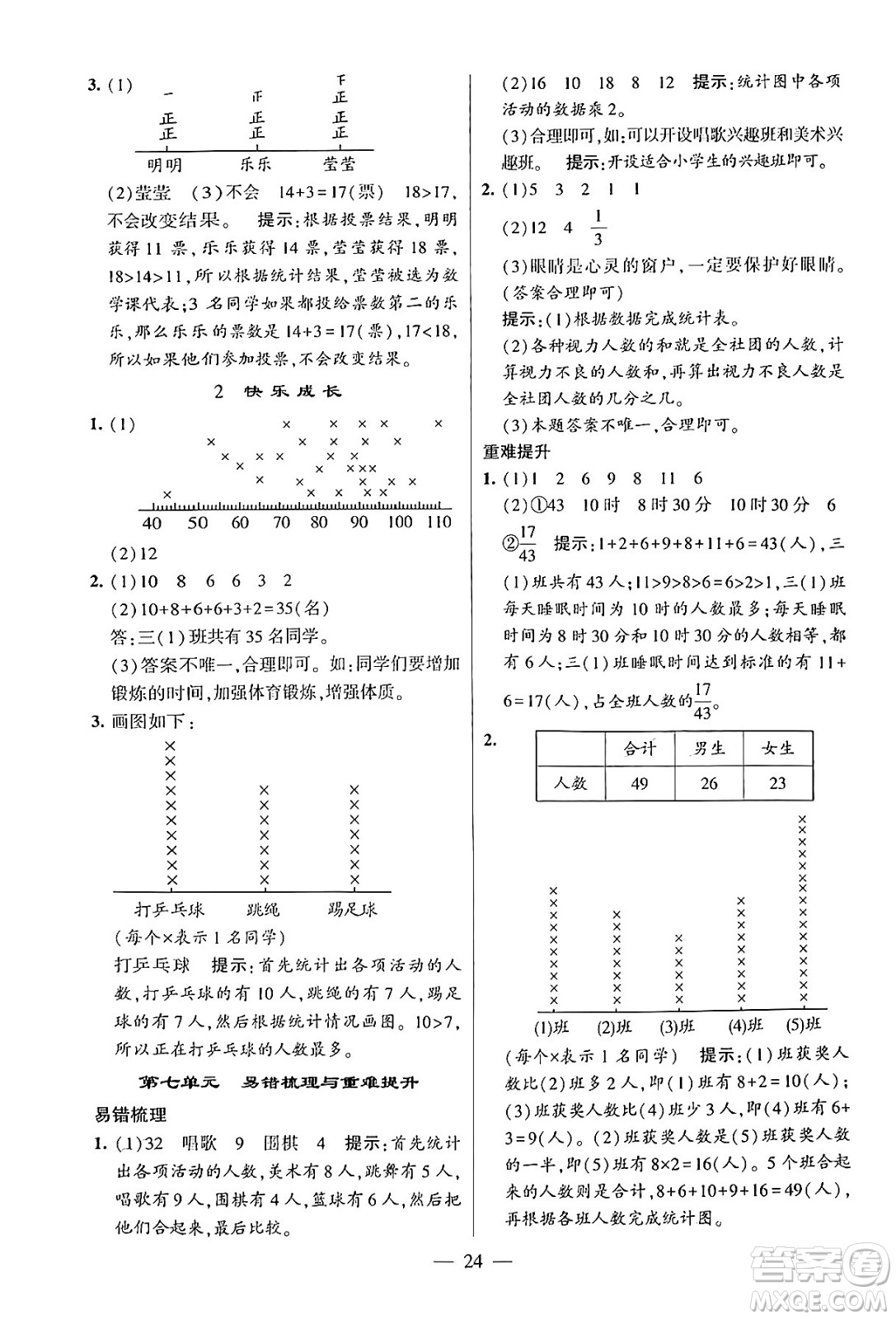 河海大學(xué)出版社2024年春經(jīng)綸學(xué)霸4星學(xué)霸提高班三年級數(shù)學(xué)下冊北師大版答案