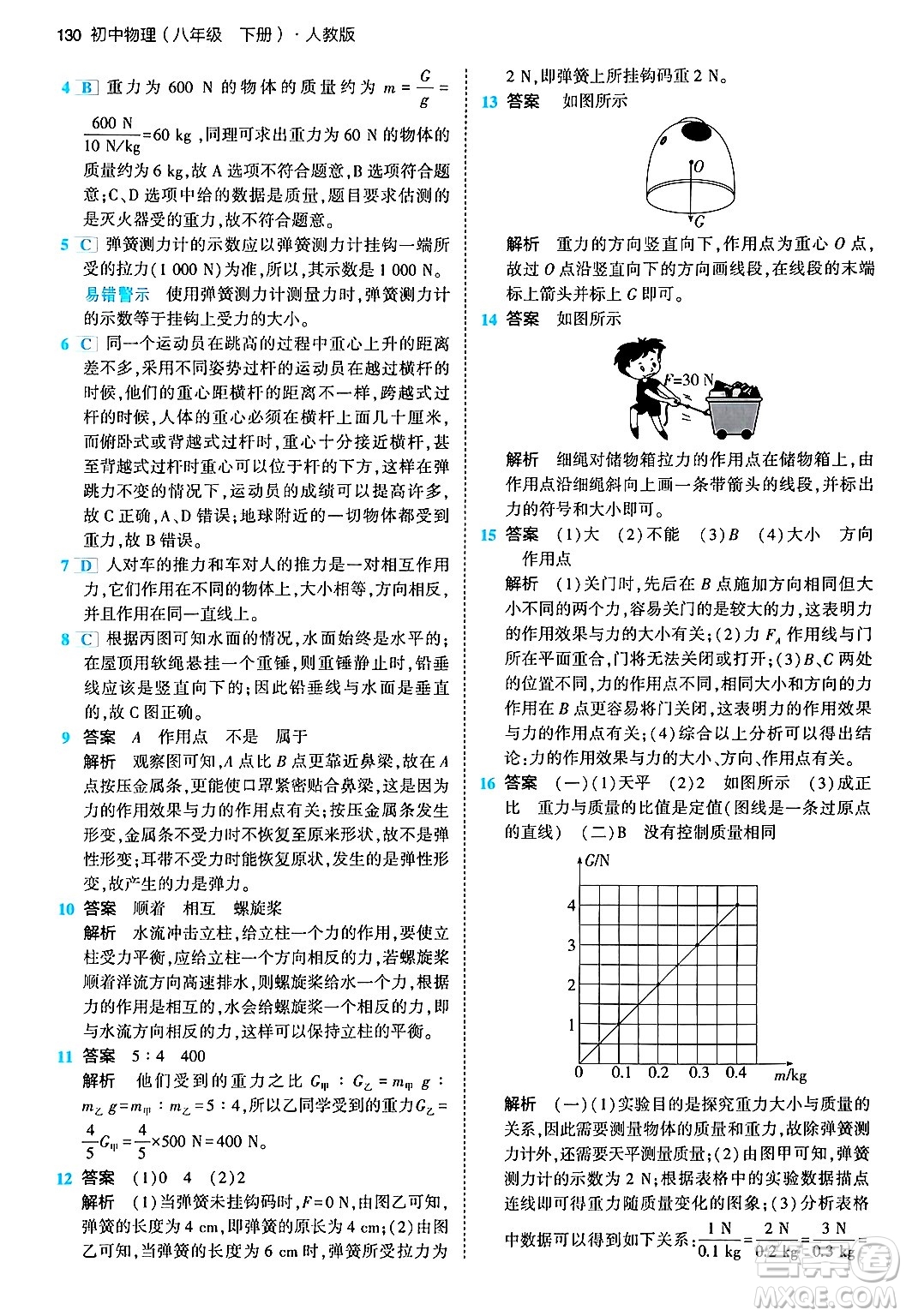 首都師范大學(xué)出版社2024年春初中同步5年中考3年模擬八年級(jí)物理下冊(cè)人教版答案