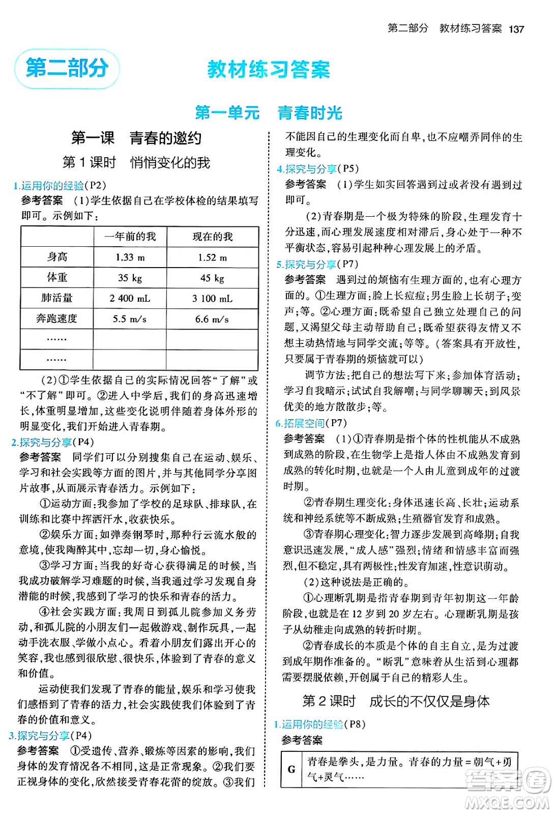 首都師范大學(xué)出版社2024年春初中同步5年中考3年模擬七年級(jí)道德與法治下冊(cè)人教版答案