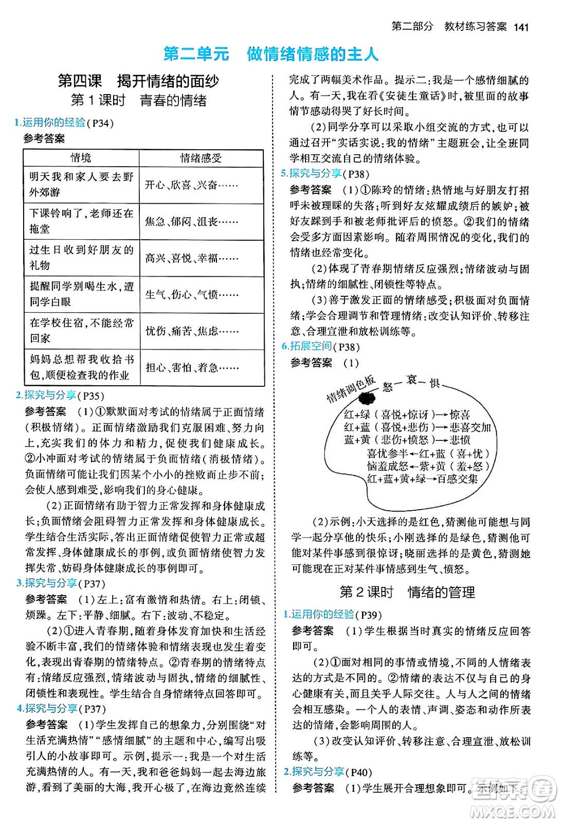 首都師范大學(xué)出版社2024年春初中同步5年中考3年模擬七年級(jí)道德與法治下冊(cè)人教版答案