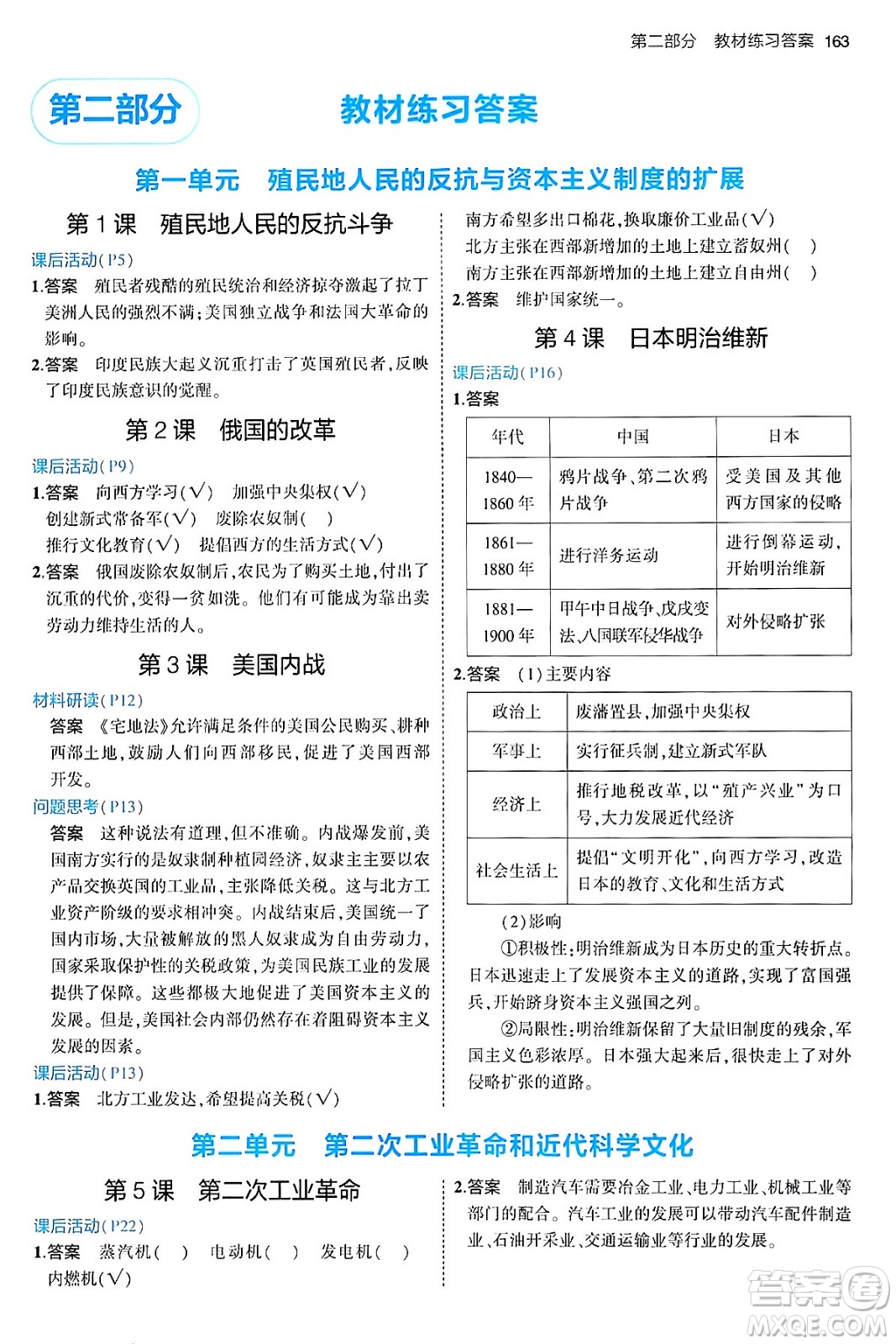 首都師范大學(xué)出版社2024年春初中同步5年中考3年模擬九年級(jí)歷史下冊(cè)人教版答案