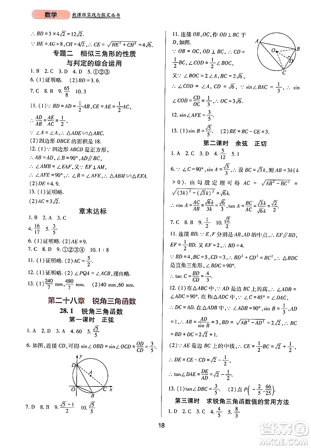 四川教育出版社2024年春新課程實踐與探究叢書九年級數(shù)學下冊人教版答案