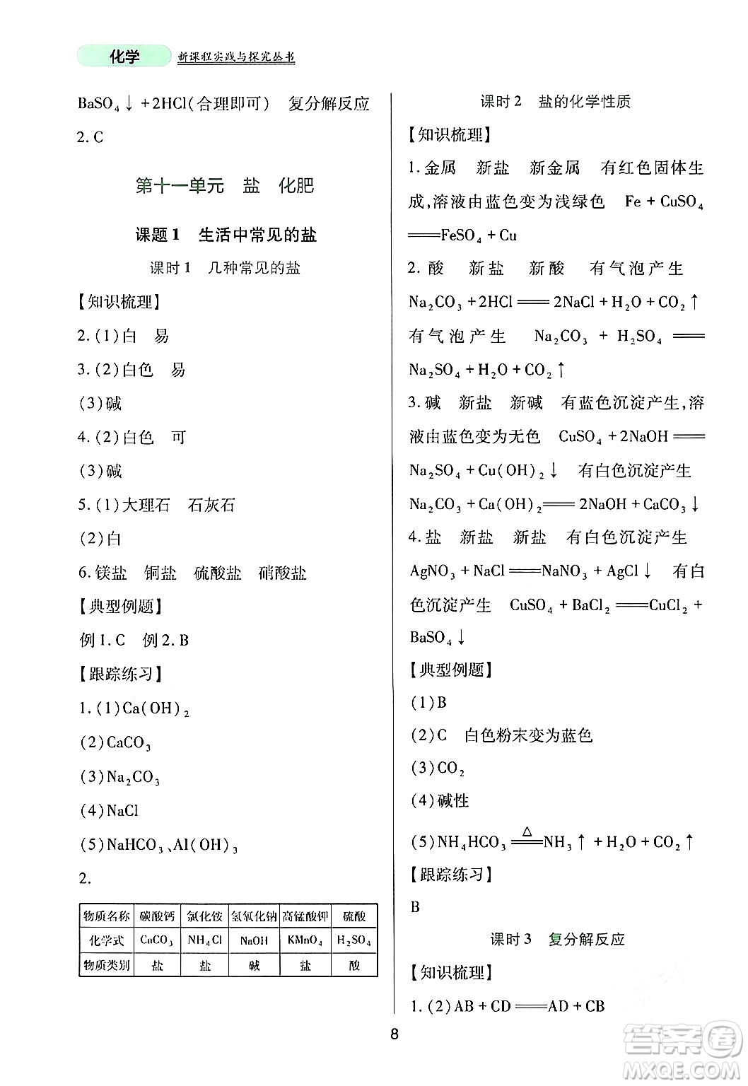 四川教育出版社2024年春新課程實(shí)踐與探究叢書九年級(jí)化學(xué)下冊(cè)人教版答案