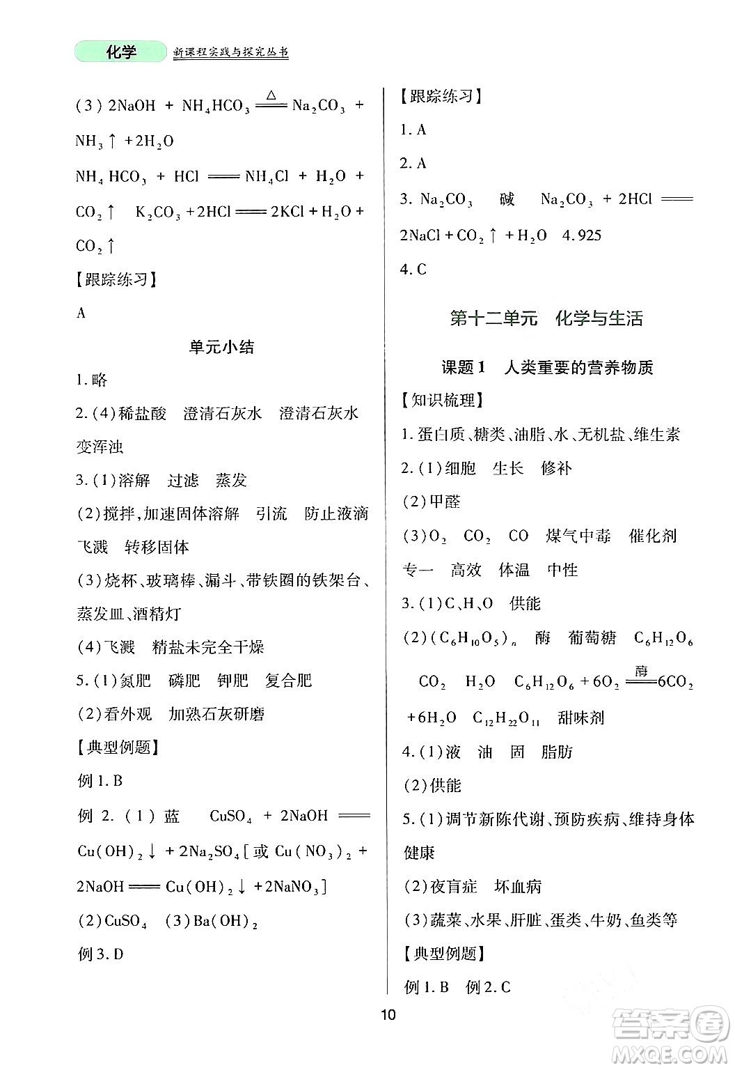 四川教育出版社2024年春新課程實(shí)踐與探究叢書九年級(jí)化學(xué)下冊(cè)人教版答案