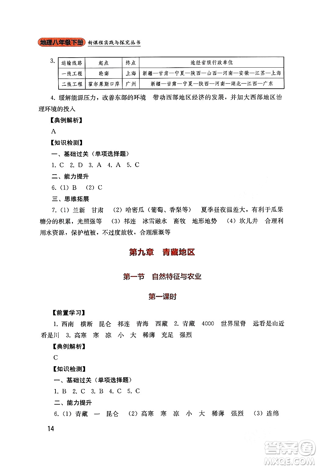 四川教育出版社2024年春新課程實(shí)踐與探究叢書八年級(jí)地理下冊(cè)人教版答案