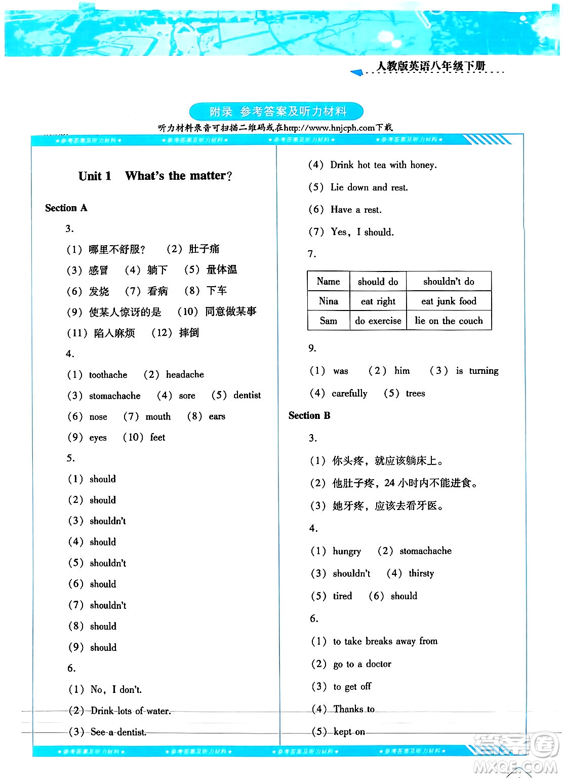 湖南少年兒童出版社2024年春同步實(shí)踐評(píng)價(jià)課程基礎(chǔ)訓(xùn)練八年級(jí)英語下冊(cè)人教版答案