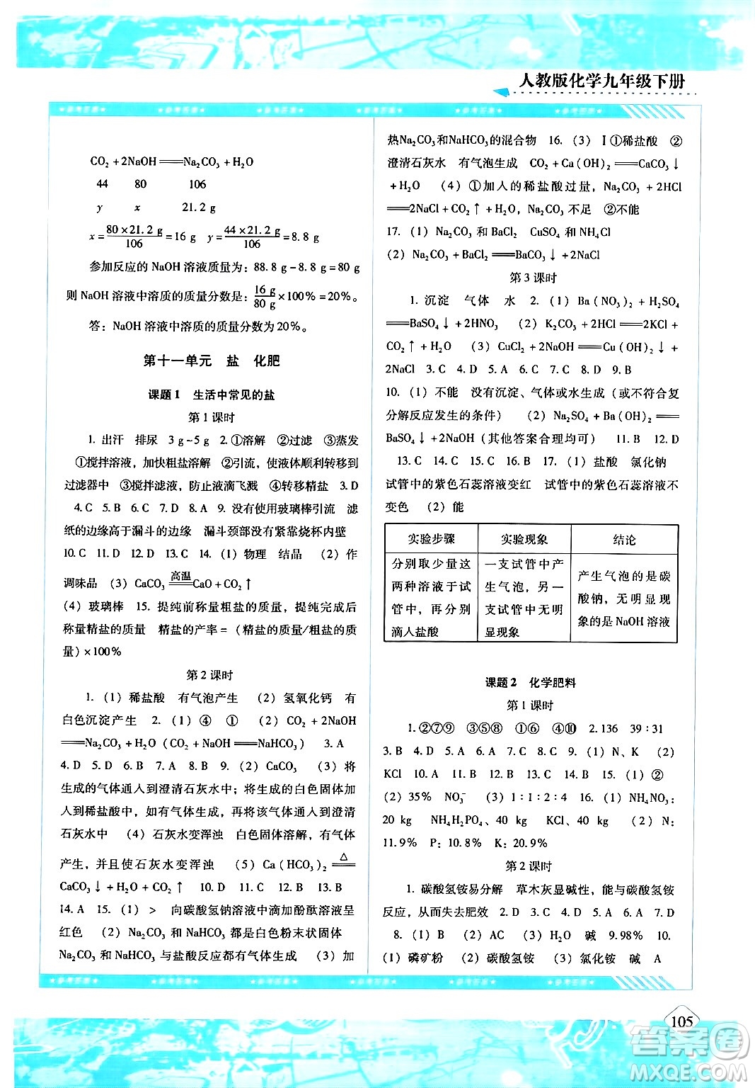 湖南少年兒童出版社2024年春同步實踐評價課程基礎(chǔ)訓(xùn)練九年級化學(xué)下冊人教版答案