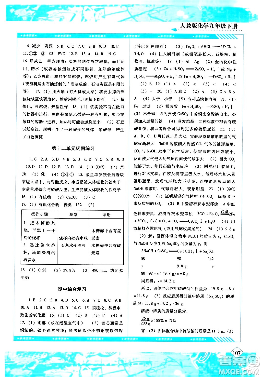 湖南少年兒童出版社2024年春同步實踐評價課程基礎(chǔ)訓(xùn)練九年級化學(xué)下冊人教版答案