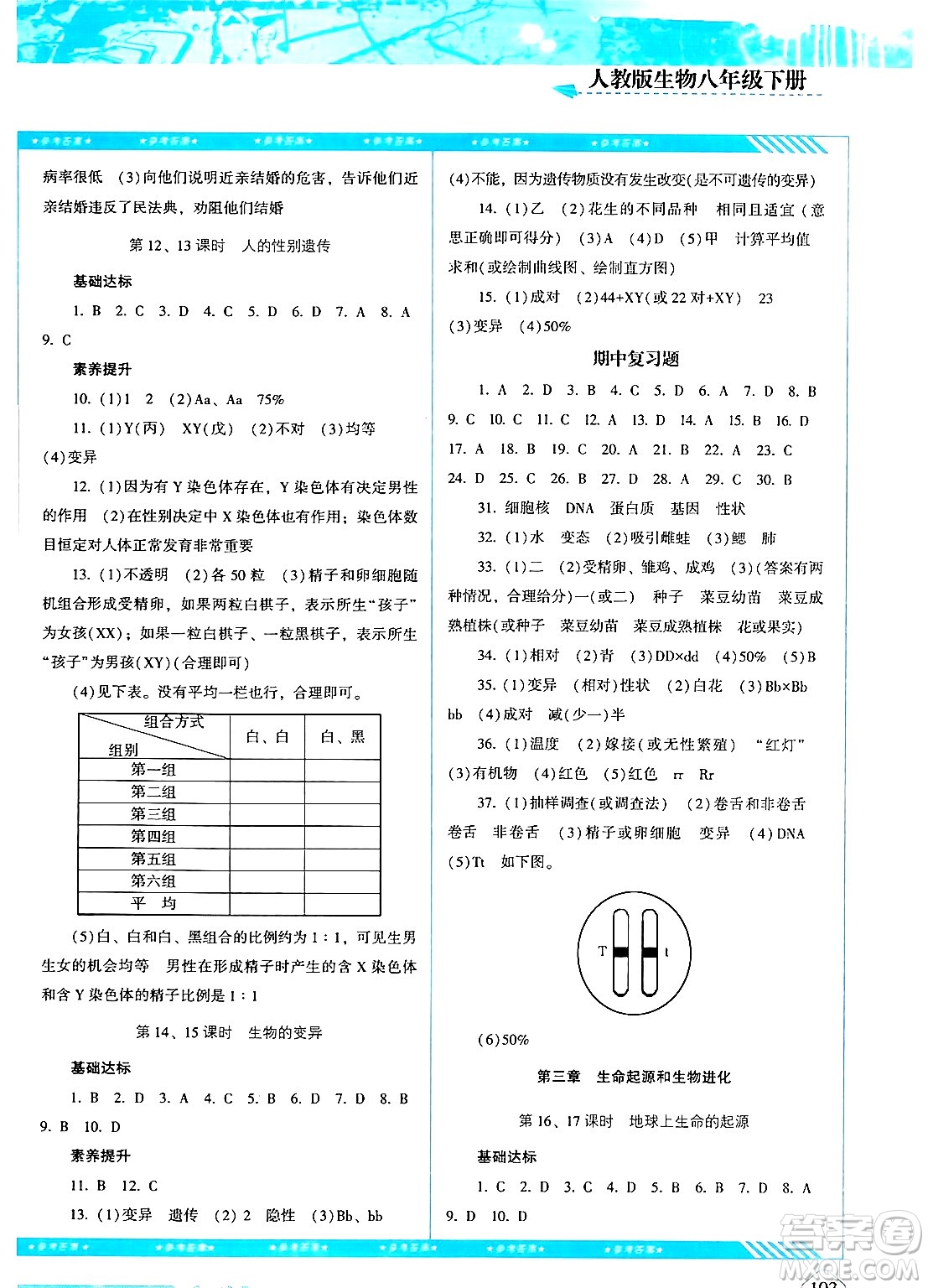 湖南少年兒童出版社2024年春同步實踐評價課程基礎(chǔ)訓練八年級生物下冊人教版答案