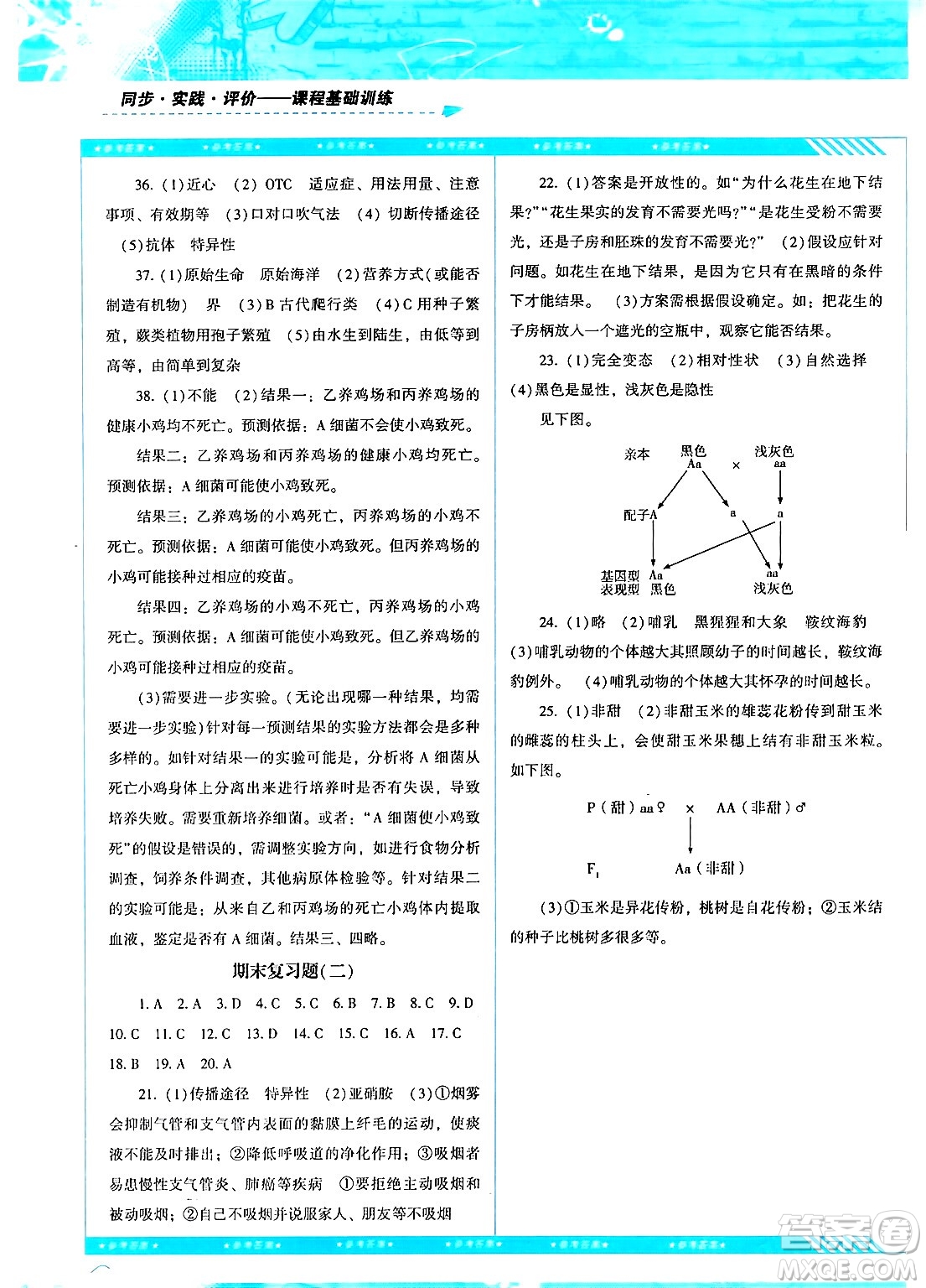 湖南少年兒童出版社2024年春同步實踐評價課程基礎(chǔ)訓練八年級生物下冊人教版答案